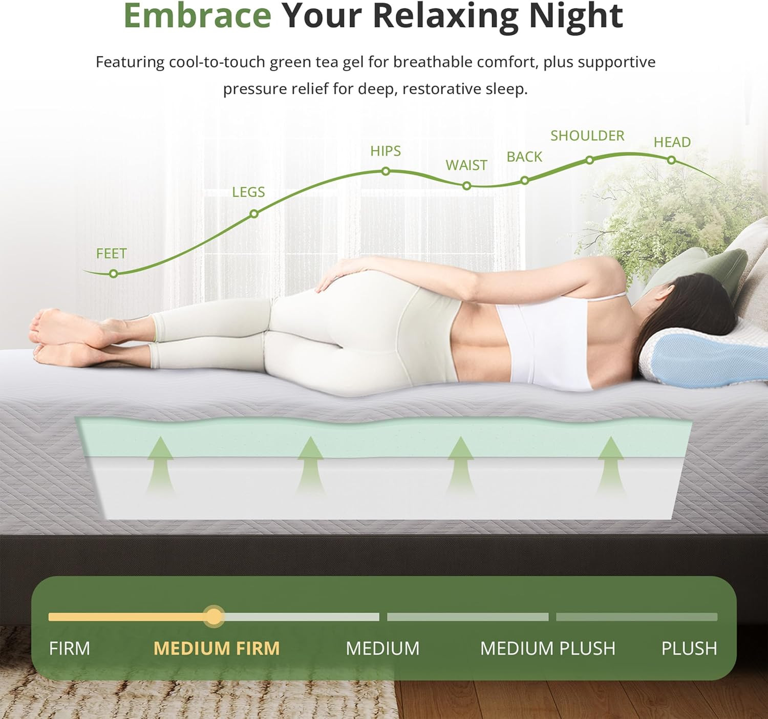 RV King Memory Foam Mattress 10 Inch, Green Tea Gel for Cooler Sleep, Supportive