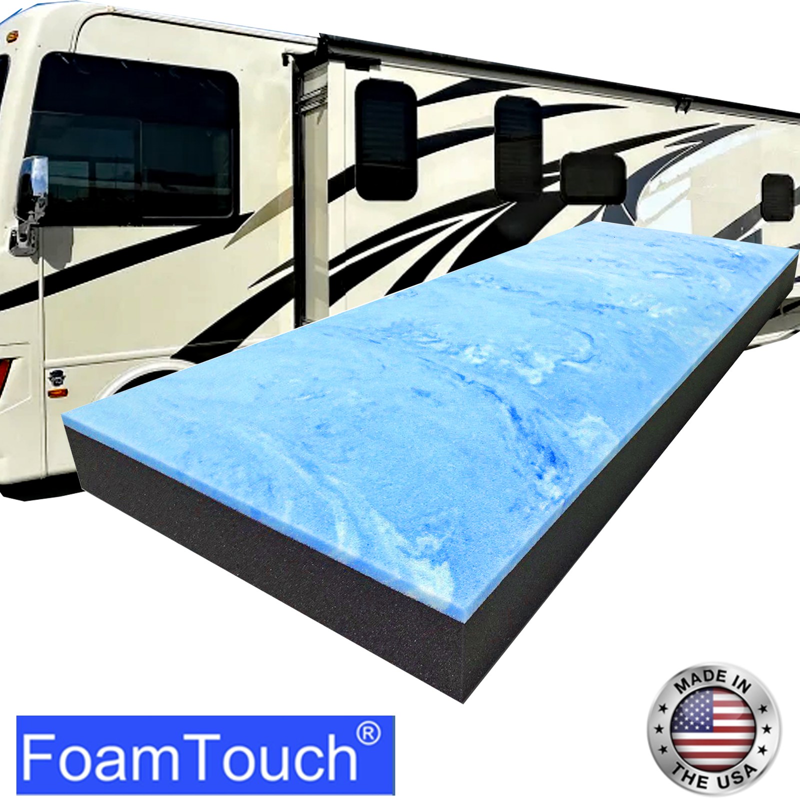 FoamTouch 8″x48″x72 RV Mattress, 1″ Gel on 7″ Charcoal High Density