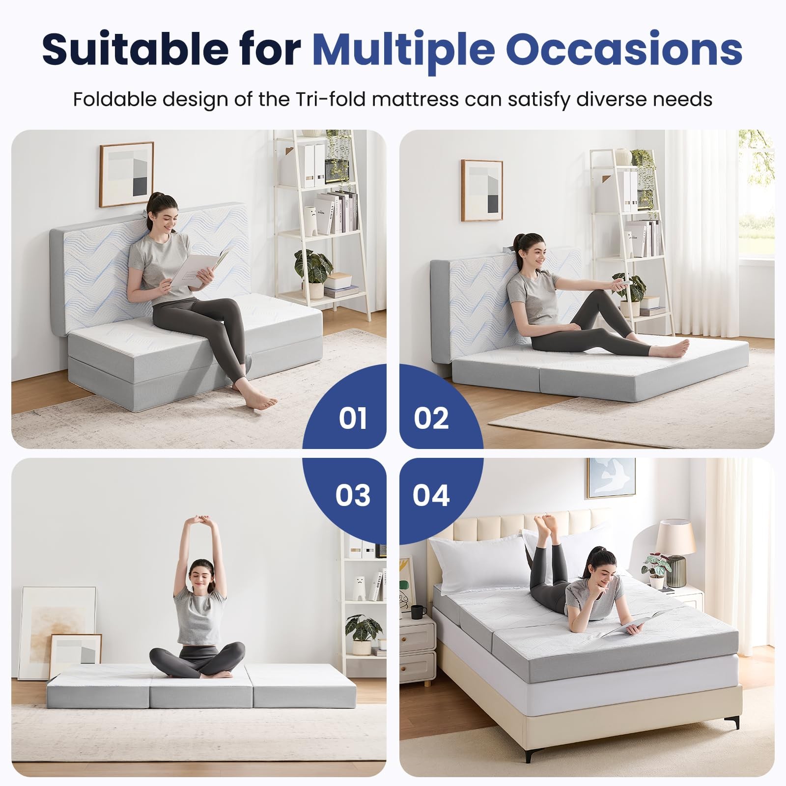 Folding Mattress Single, 4 Inch Memory Foam Foldable Mattress Single, Trifold…