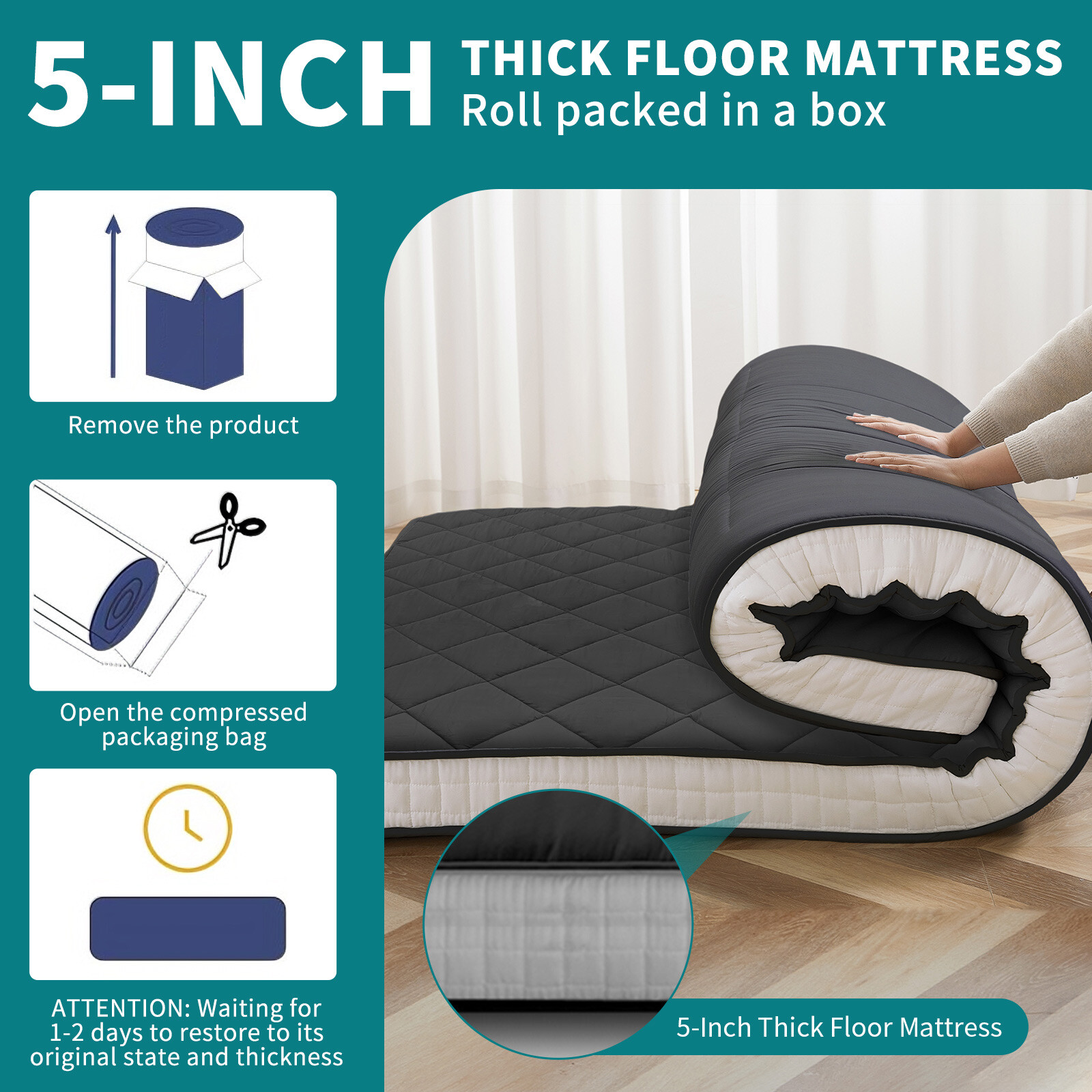 Japanese Futon Mattress 4inch Extra Thick Foldable Japanese Futon Floor Mattress