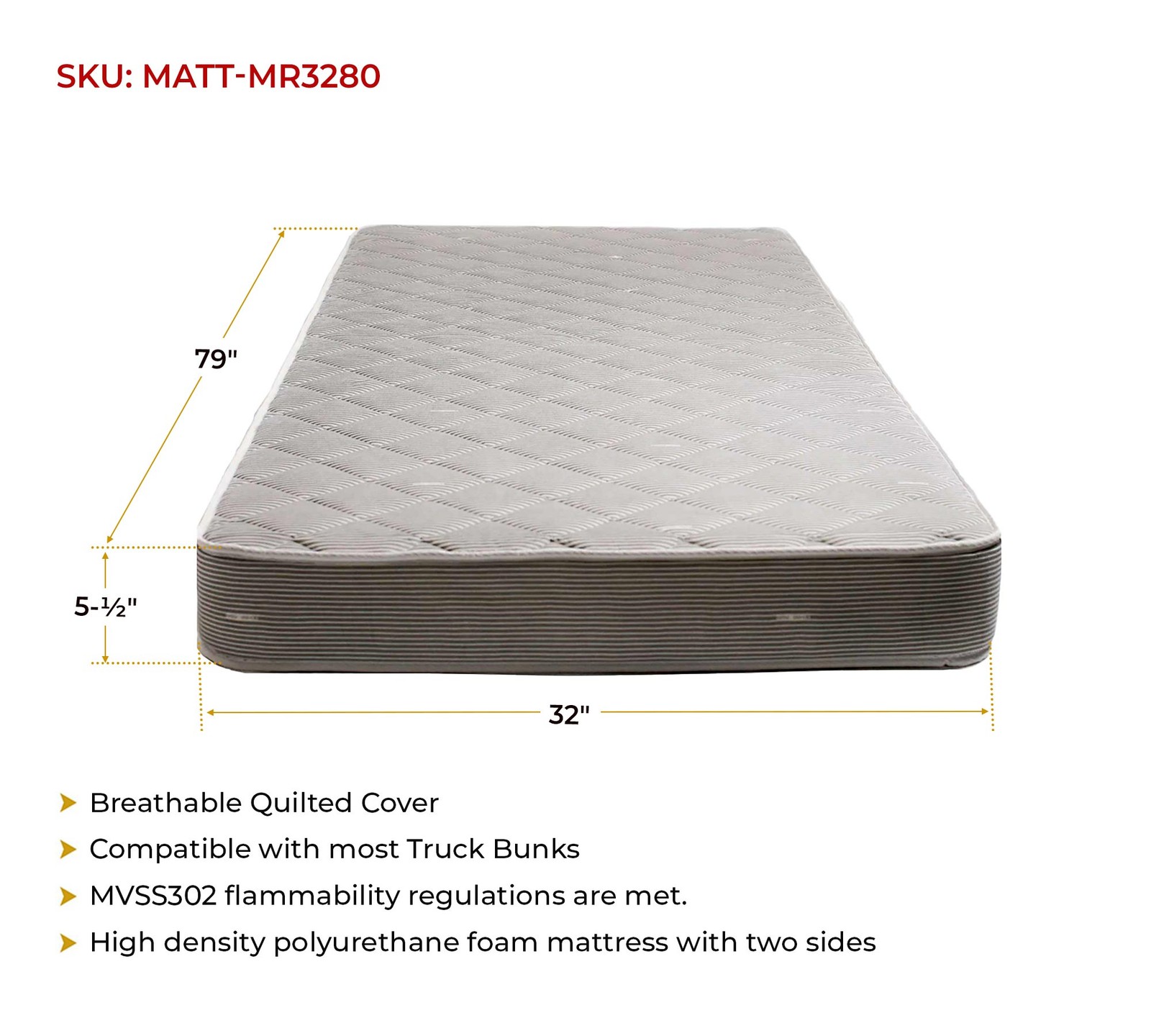5.5″ Mattress for RV Trailer 32″x79″ – Breathable Trailer Bed Mattress