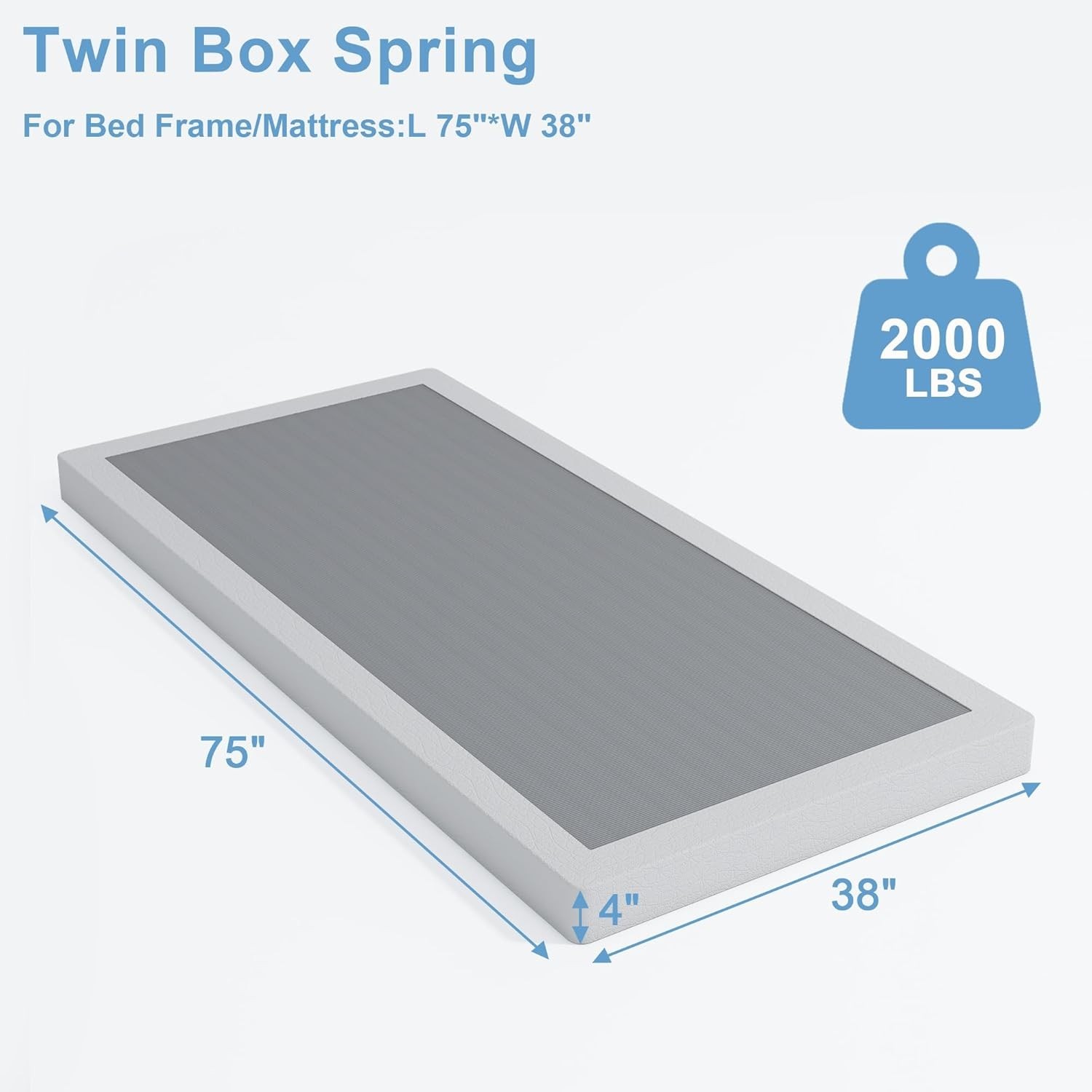 Twin Box Spring 4 Inch High Profile Box Spring Twin Bed Sturdy Metal Frame
