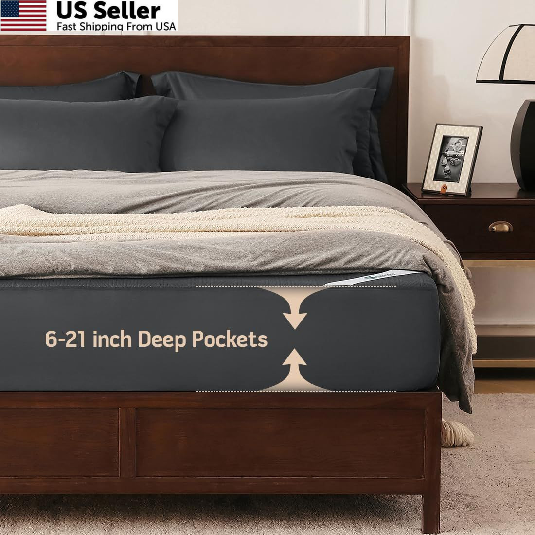 Black Premium Jacquard 100% Waterproof Queen Mattress Protector, Queen,