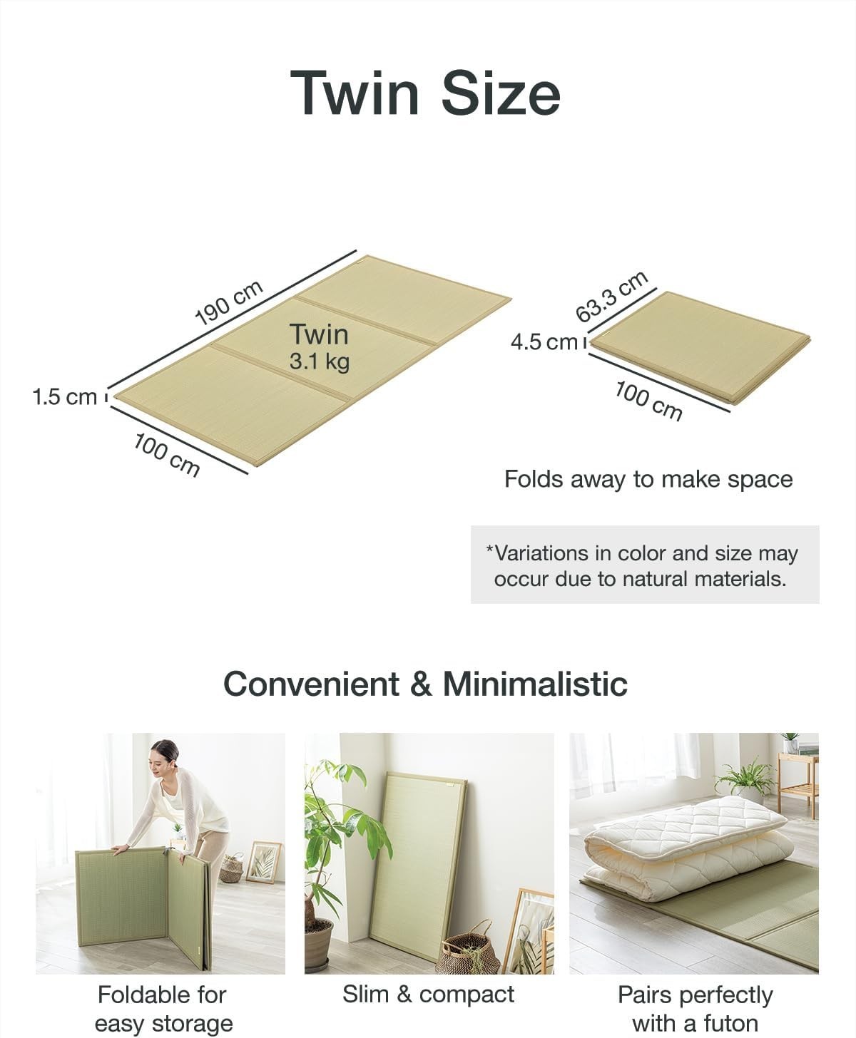 Traditional Hand-Woven Tatami Mattress – Twin Size for Serenity and Comfort
