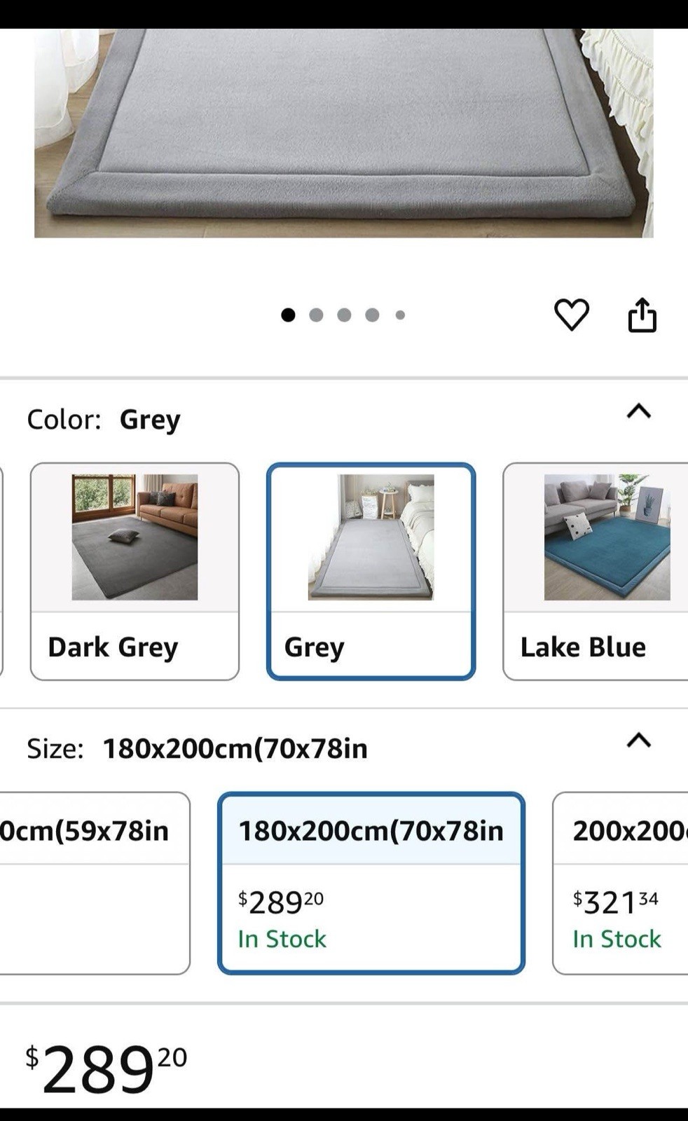 Thick Soft Area Rug 180x200cm Living Room Bedroom Kids Floor Mat Grey Brand New