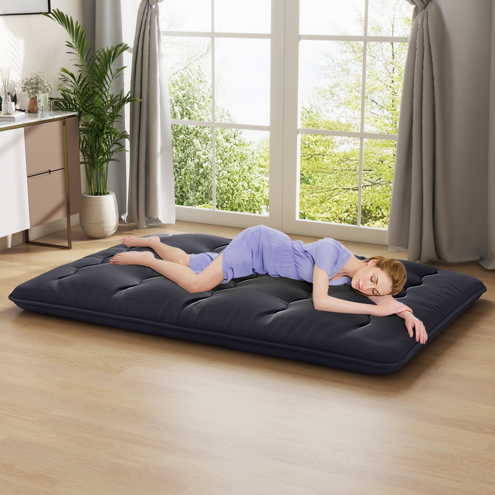 Full Futon Mattress Japanese Floor Pad Washable Cover Carry Bag Black
