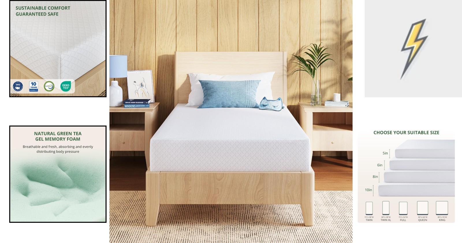6 Inch Gel Infused Memory Foam Mattress for Twin Beds – Removable Washable Cover