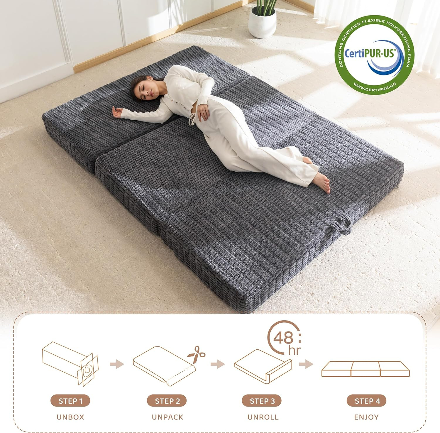 Memory Foam Tri-Folding Mattress, 6 Inch Gel Folding Mattress Topper, Foldable S