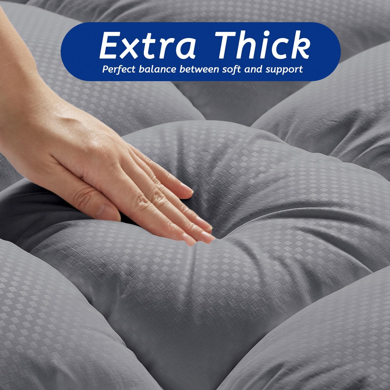 Extra Thick Twin Mattress Topper, 39″x75″, Dark Grey, Breathable, Quilted Fit…