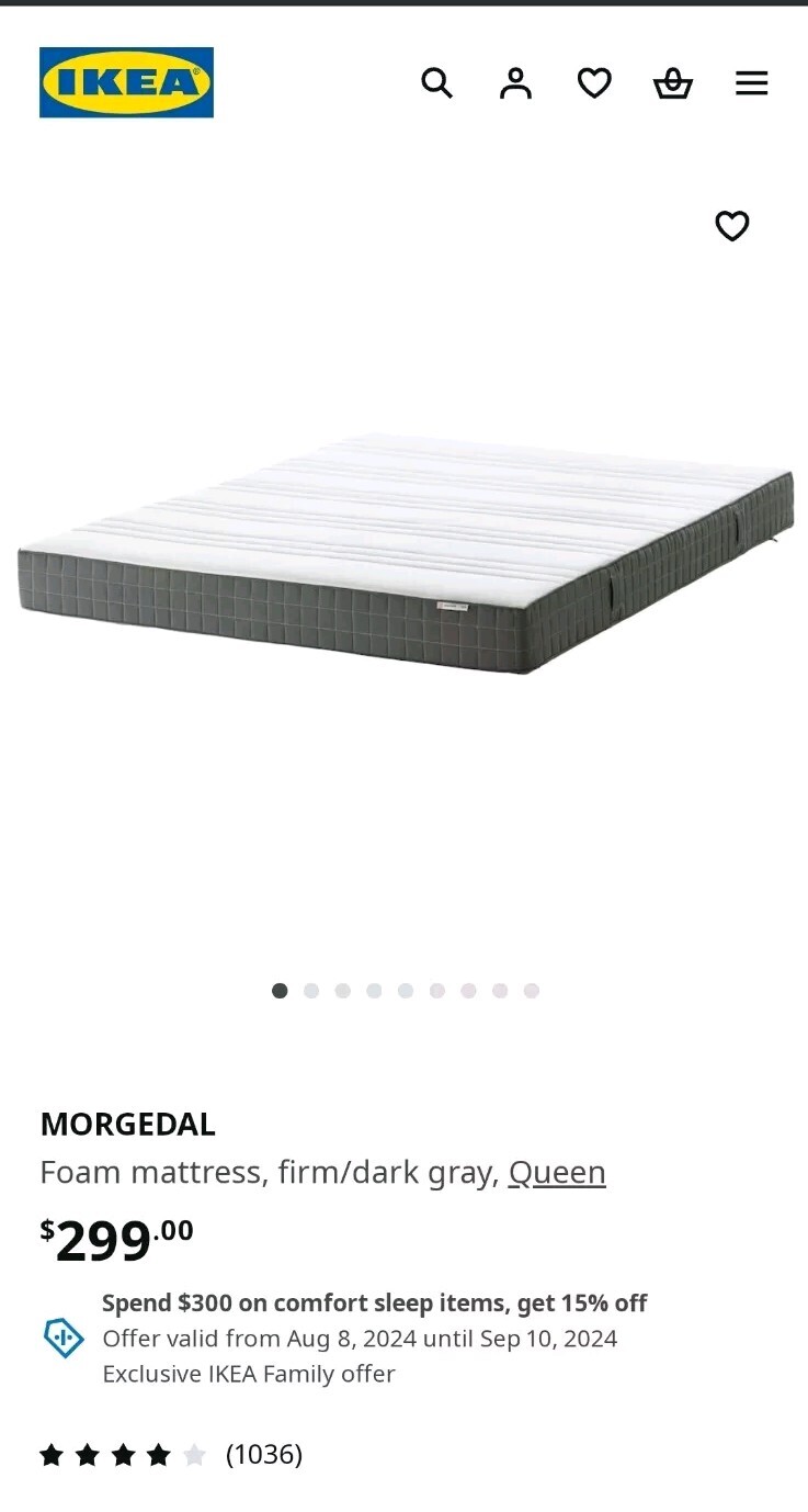 IKEA Morgedal Mattress – Full Size – Medium Firm – Dark Gray – Used For 4 Months