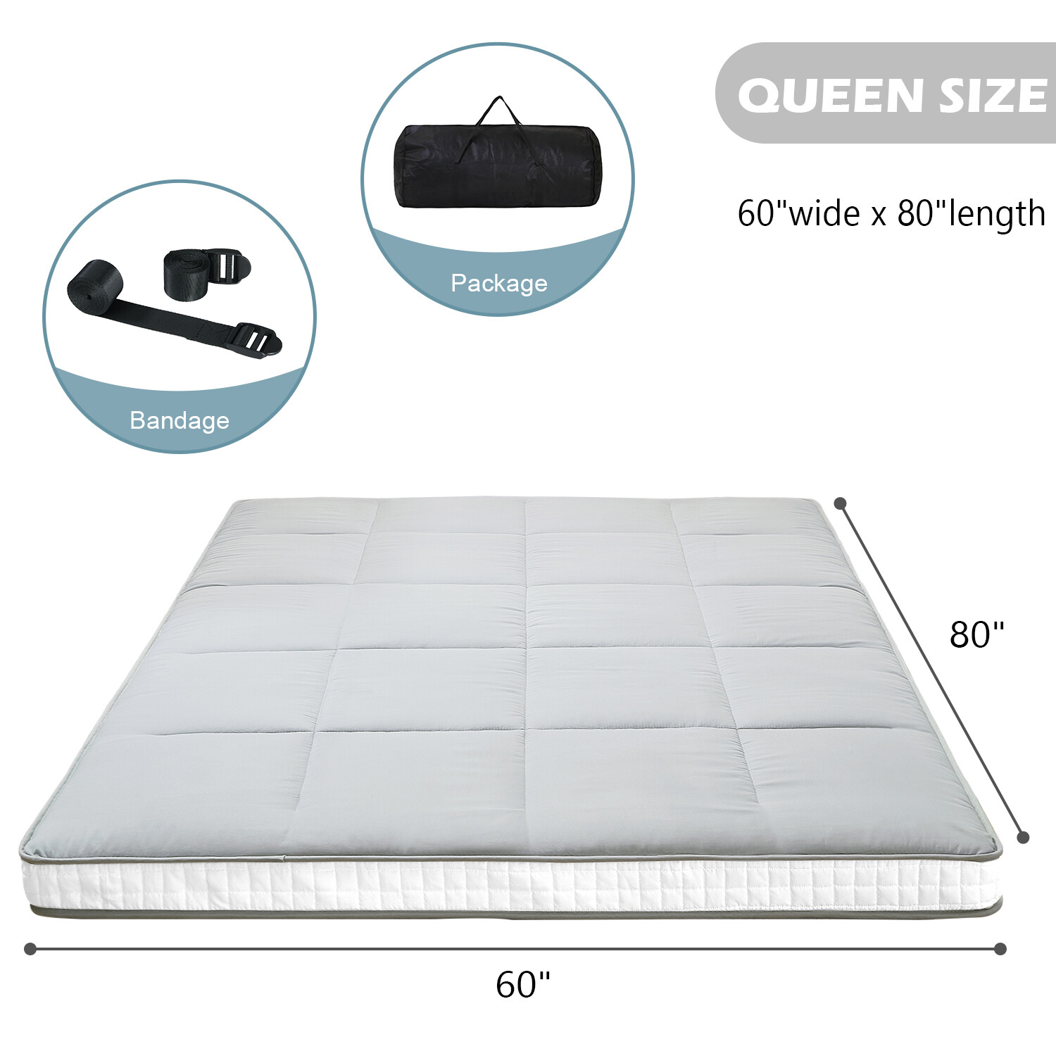 Slsy Floor Mattress Japanese Futon 4 inch Thickness Mattress & Cover Gray Brown