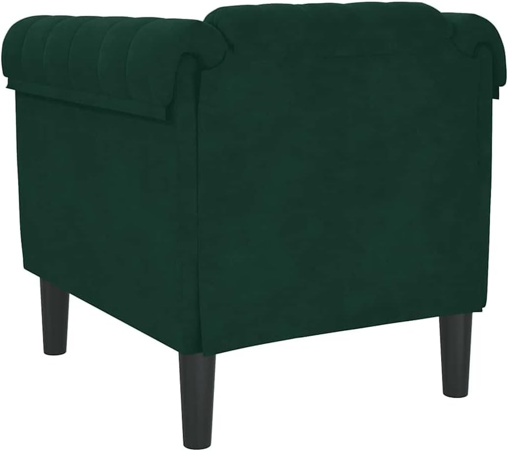 Dark Green Veet Sofa Chair, Modern Single Seater, Solid Wood Fre,