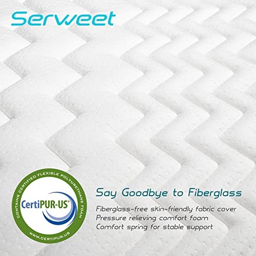 Serweet 8 Inch Bamboo Charcoal Memory Foam Hybrid Mattress – 5-Zone – White/Gray
