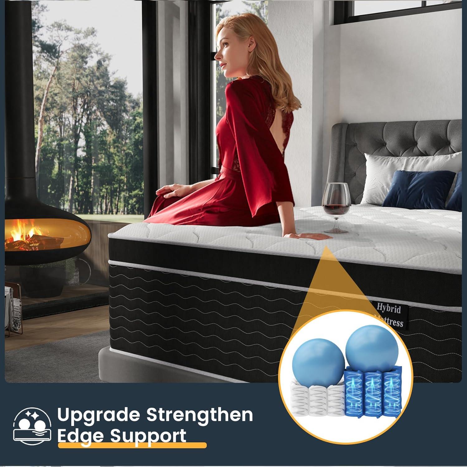 Luxury King Size Mattress 12 Inch, Hybrid Firm King Mattress in a Box, 7-Zones&