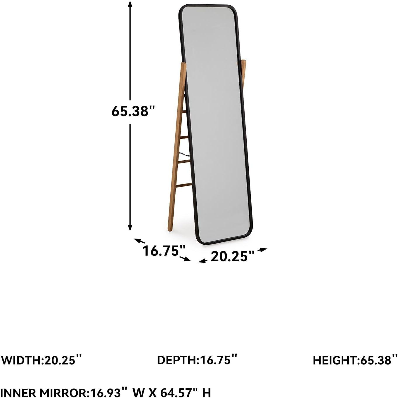 Bronick Contemporary Full Length Floor Mirror – Metal & Wood, Black & Light Brow