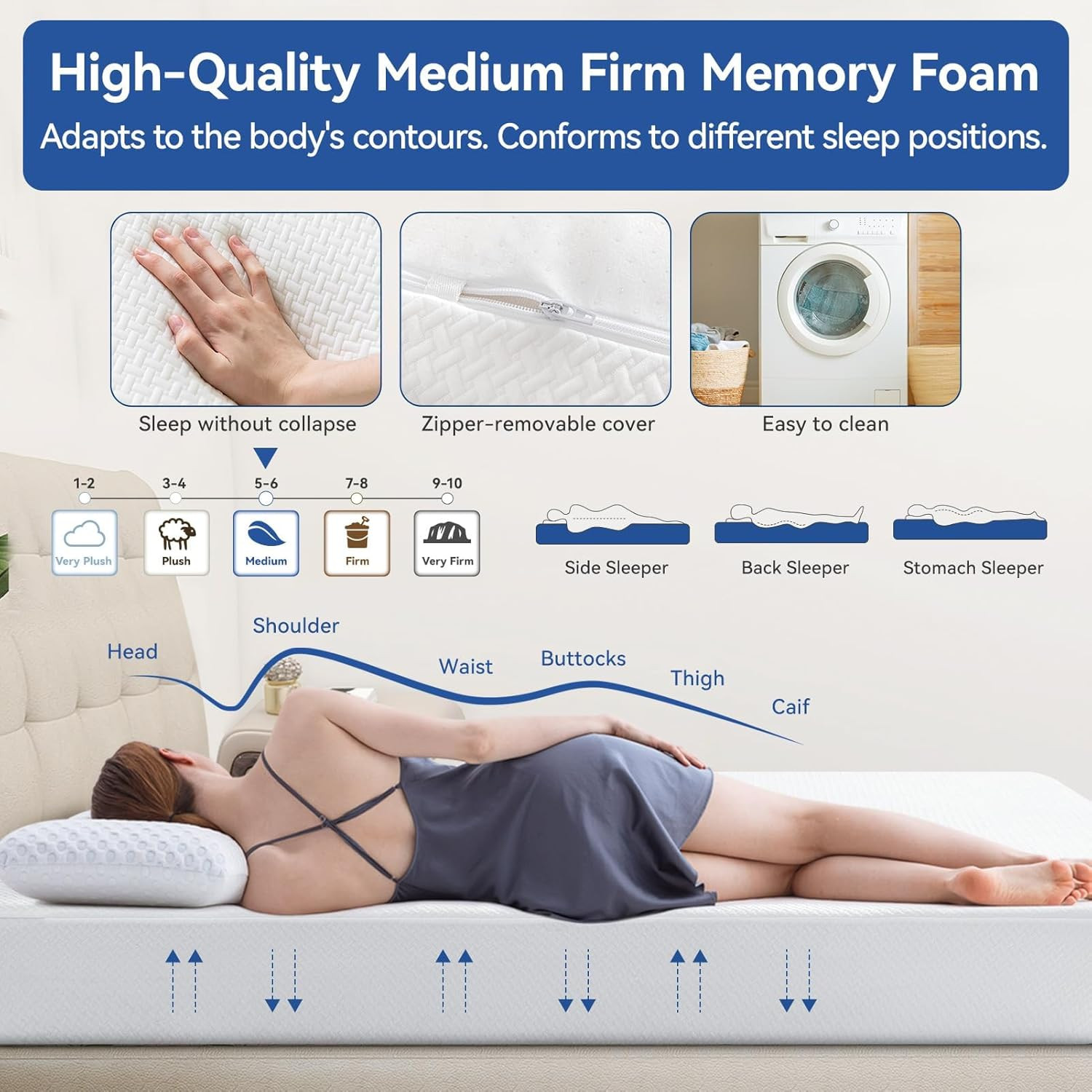 Short Queen RV Mattress 10 Inch Memory Foam Mattress with Tencel Cover, Premier