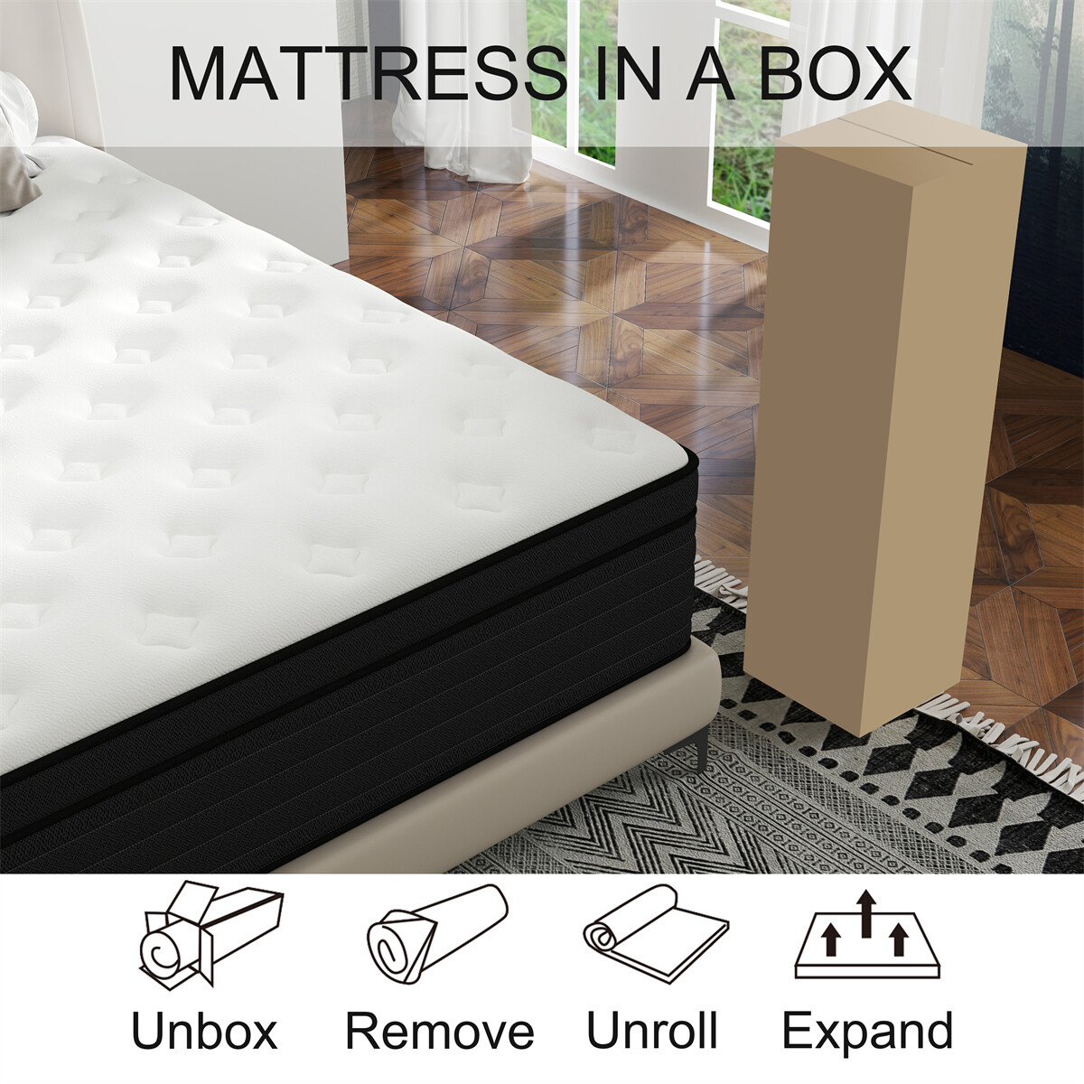 10″12″14″ Hybrid Mattress In A Box Memory Foam Spring Twin Full Queen King Size