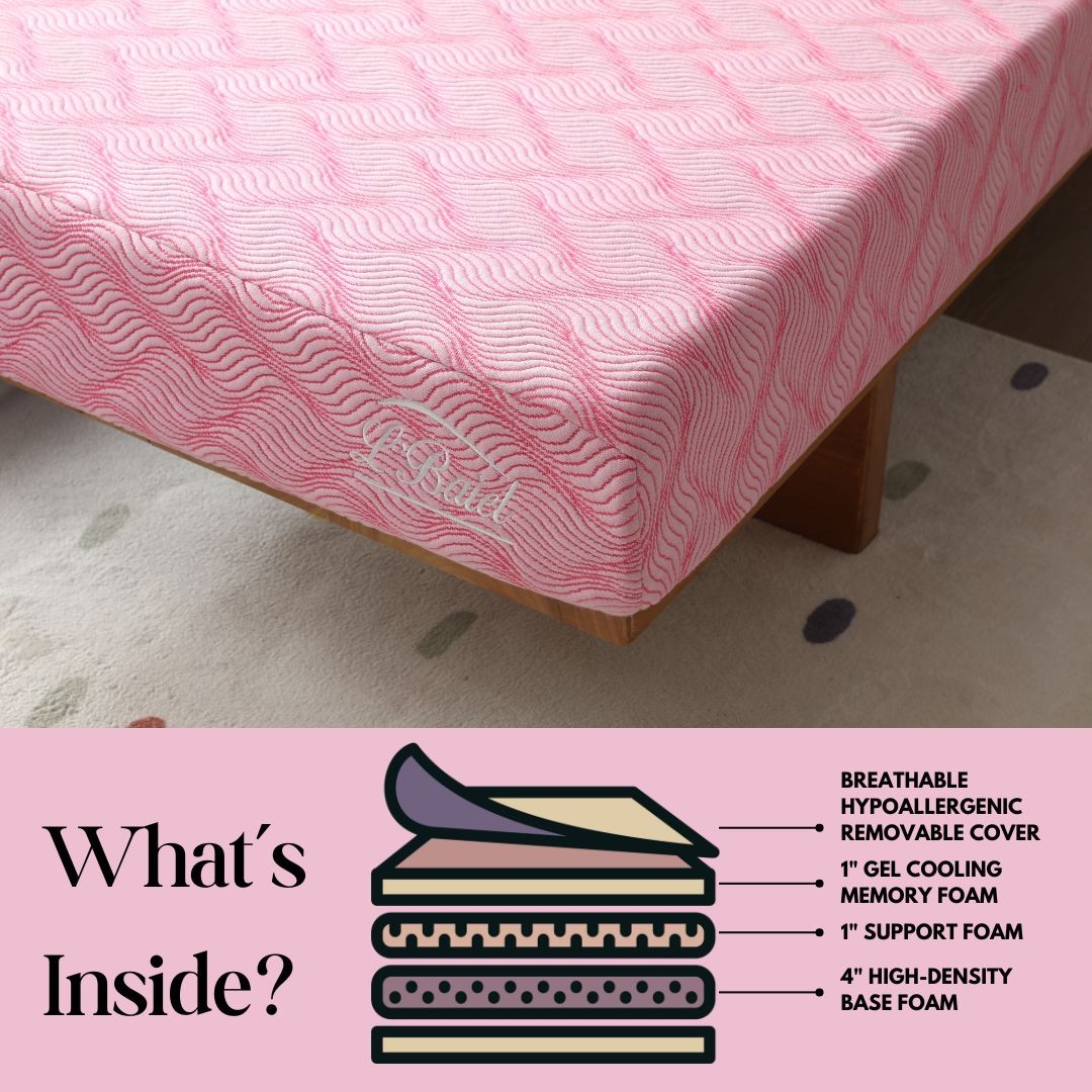 L’Baiet 6″ Bed in a Box Medium Firm Cooling Foam Full Size Mattress in Pink