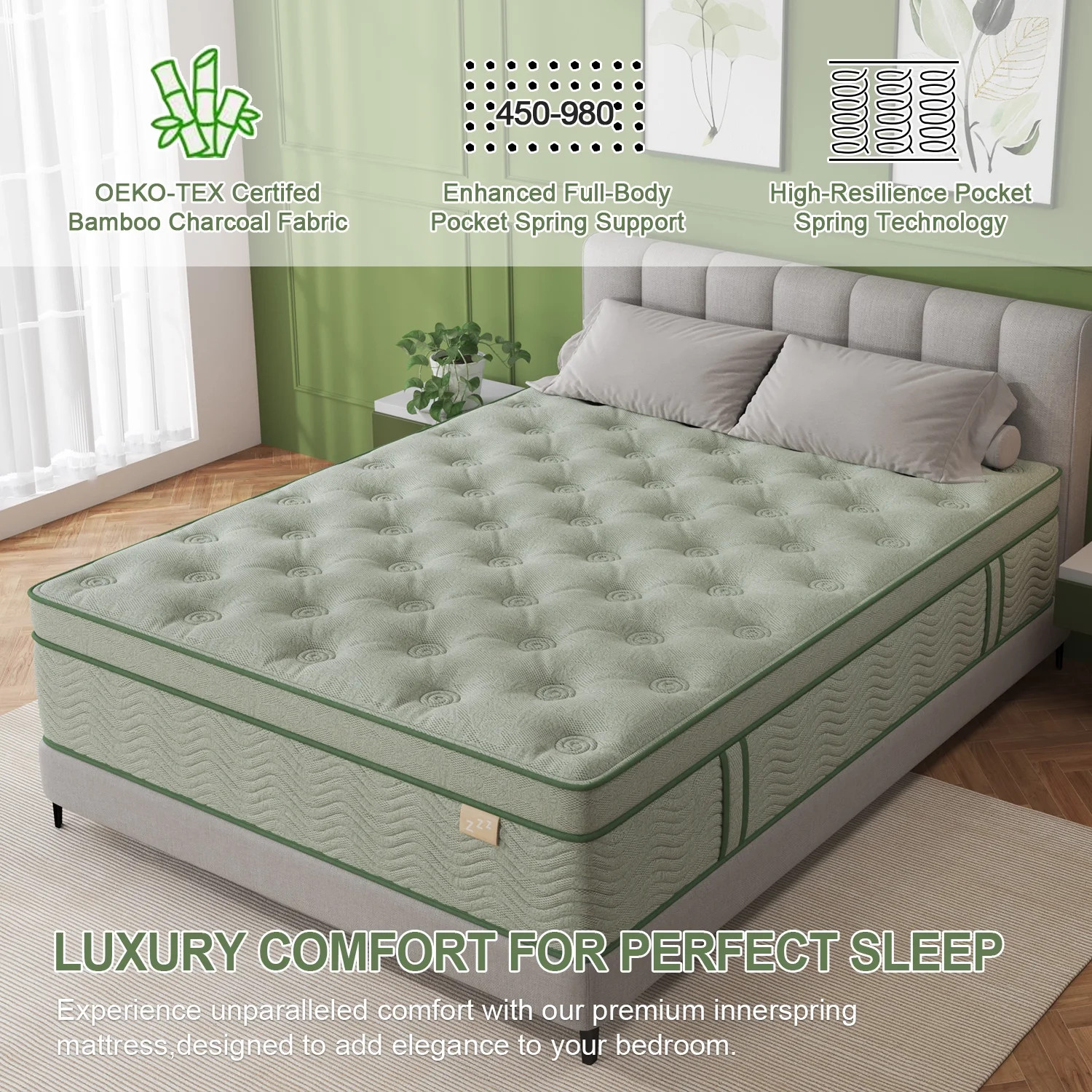 Viscountess 14inch Queen Mattress with Gel Memory Foam Medium Firm Euro Top Hybr