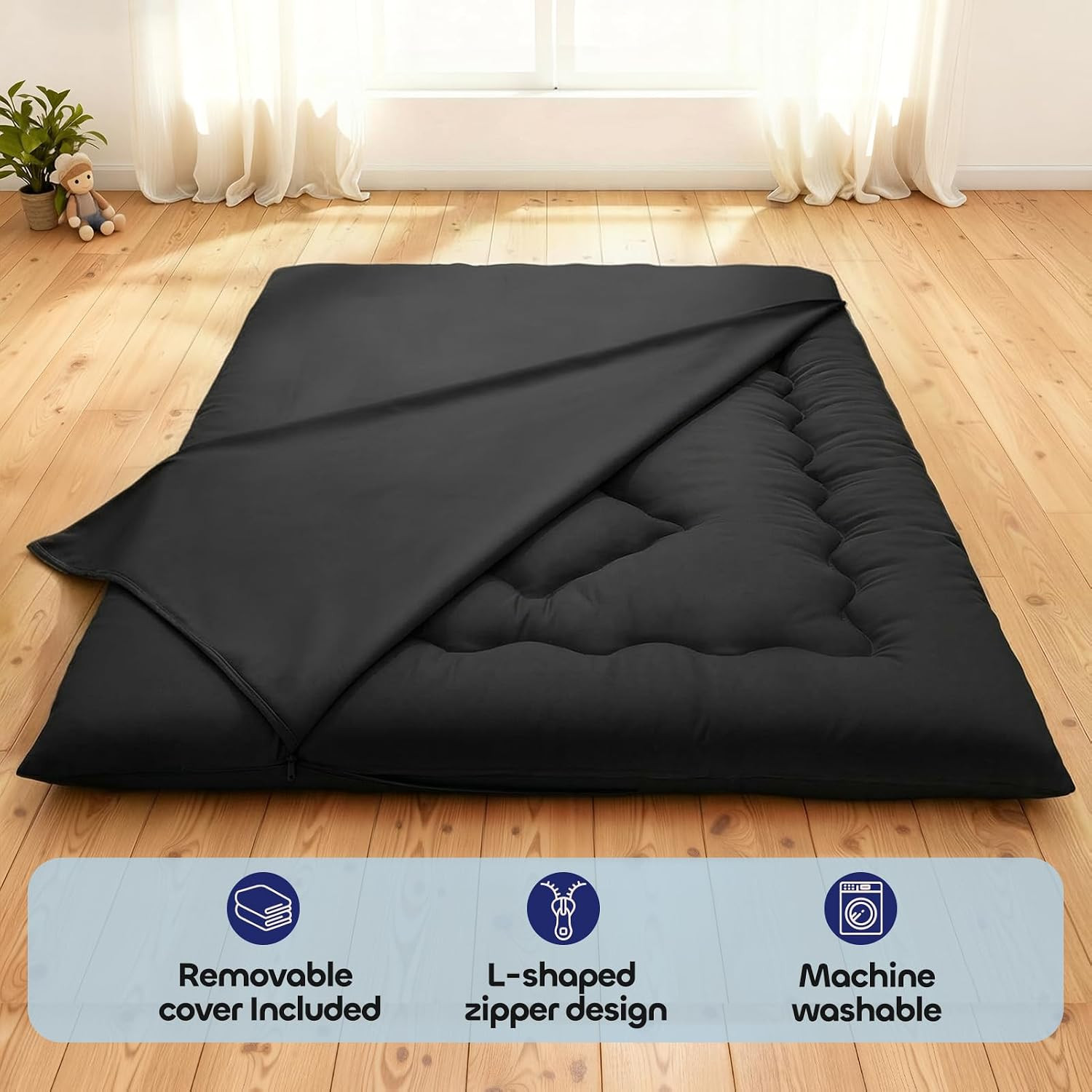 4″ Thick Japanese Futon Mattress – Space Saving Foldable Floor Bed for Guests, D