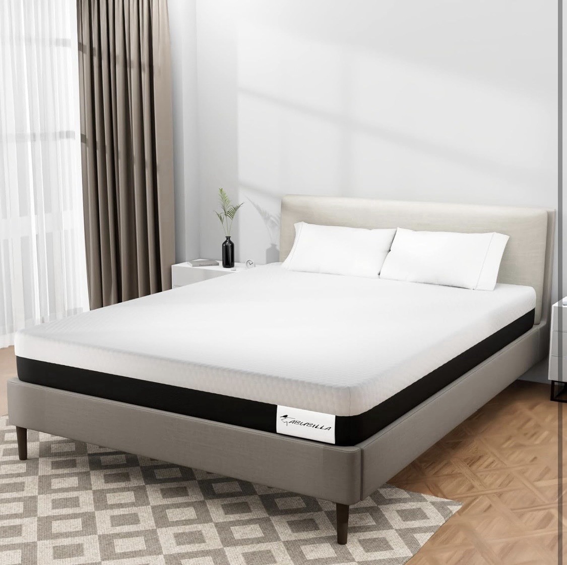 ABUBILLA Memory Foam Mattress Medium Firm White Black Removable Knitted Cover