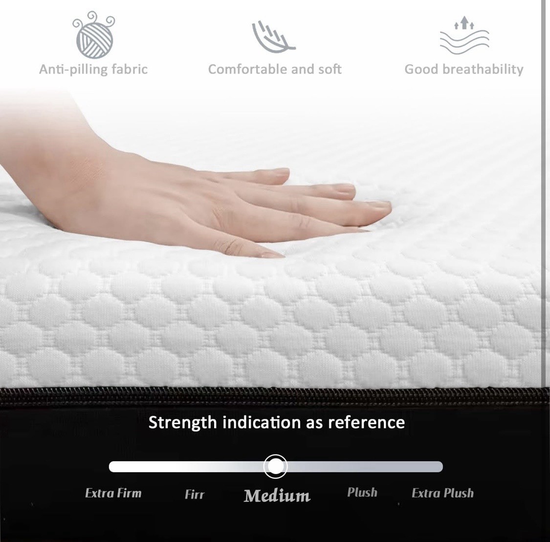 ABUBILLA Memory Foam Mattress Medium Firm White Black Removable Knitted Cover