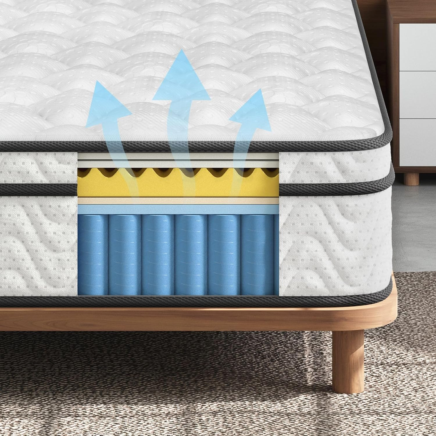 Queen Mattress 12 Inch, Fiberglass-Free | Cool Sleep Hybrid Mattress in a Box –