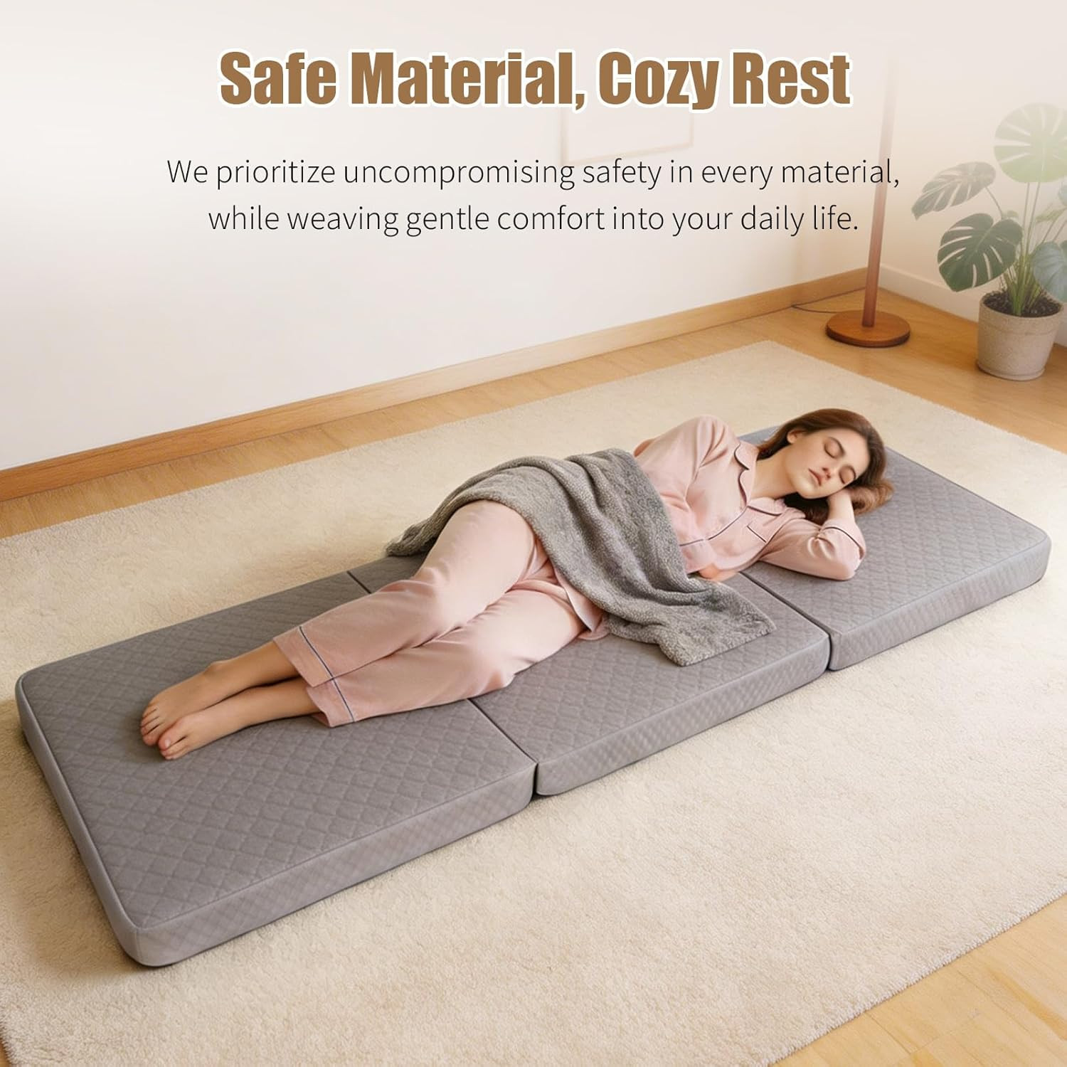 Portable Tri-Folding Mattress Topper, 3″ Queen Bed for Travel & Camping