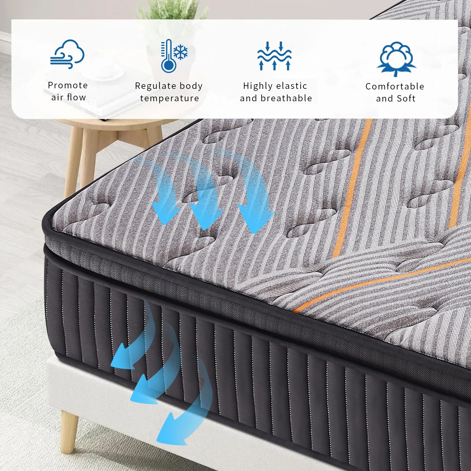 10″ 12″Gel Memory Foam and Innerspring Hybrid Mattress in a Box for Silent Sleep