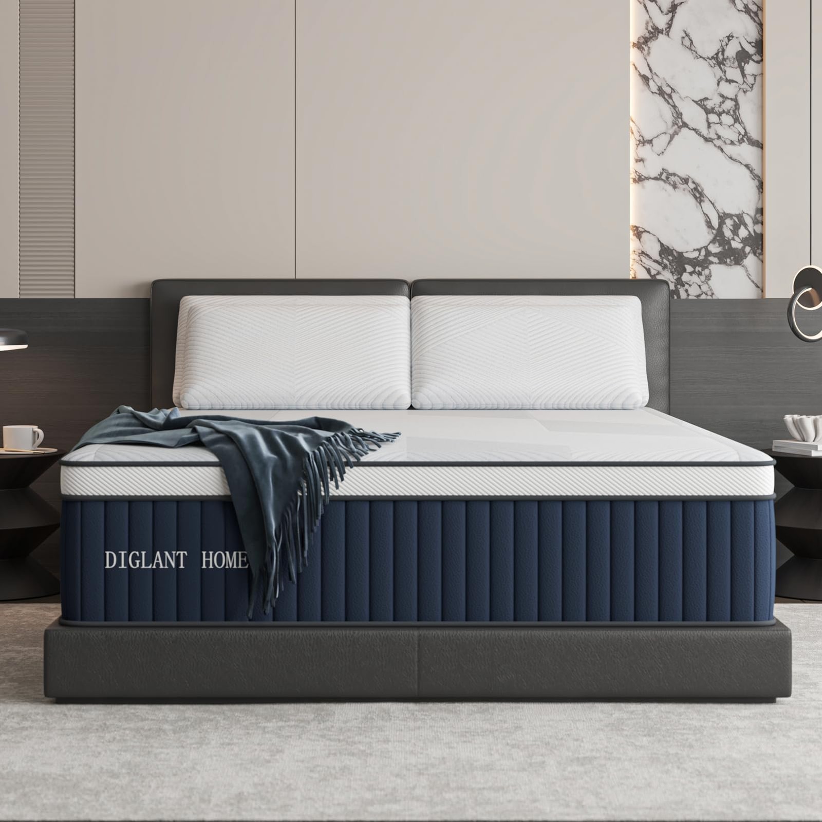 DIGLANT King Mattress, 14Inch Medium Plush Euro Top Memory Foam Hybrid Mattre…