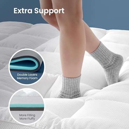 4 Inch Mattress Topper, Dual Layer 2” Gel Memory Foam + 2” Full White
