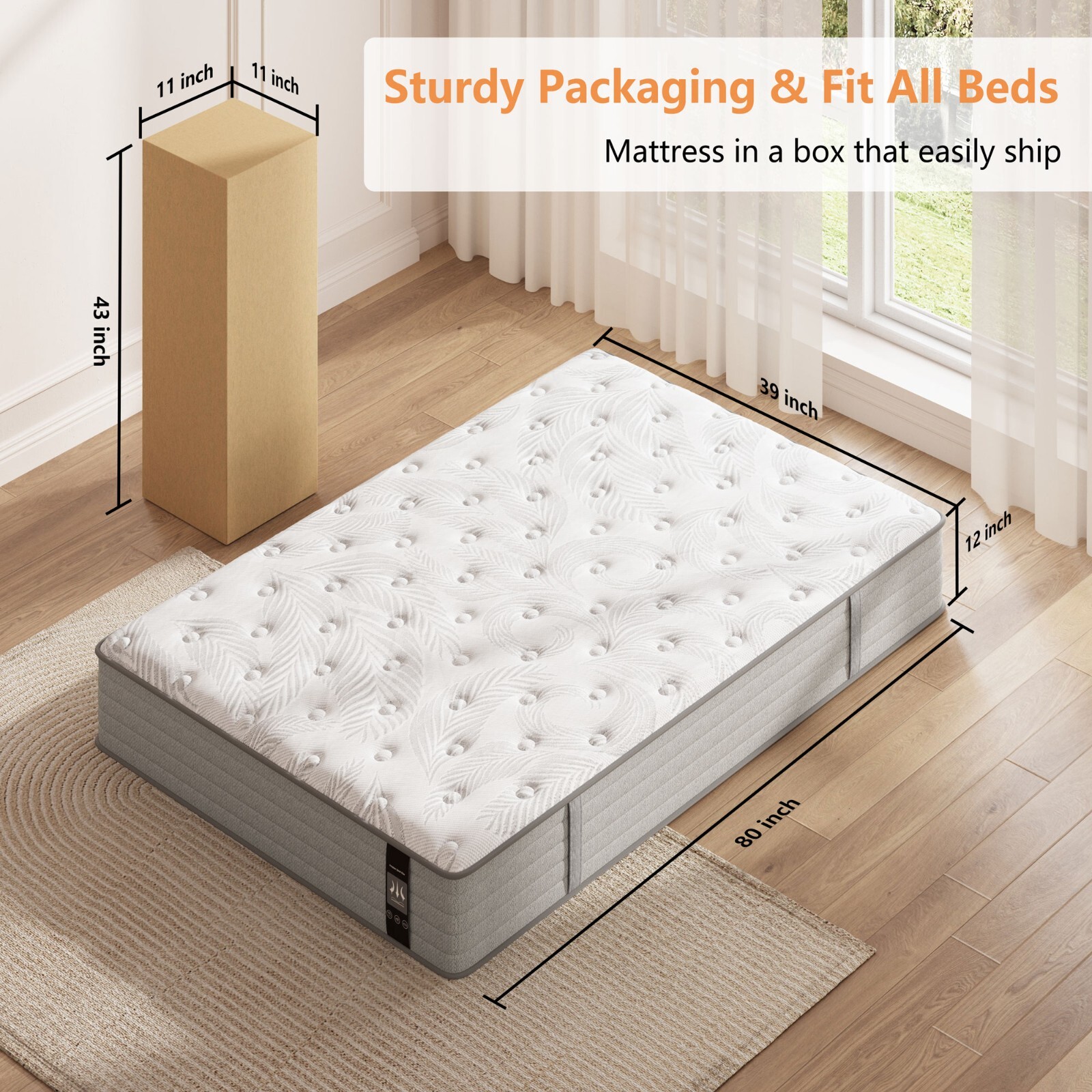 Twin XL Hybrid Spring Mattress 12″ Twin Full Queen King Gel Memory Foam in a Box