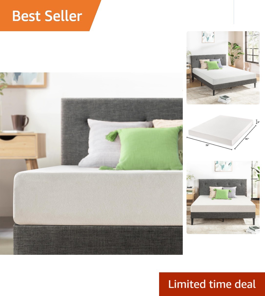 6-Inch Twin XL Memory Foam Mattress – Eco-Friendly & Pressure Relieving