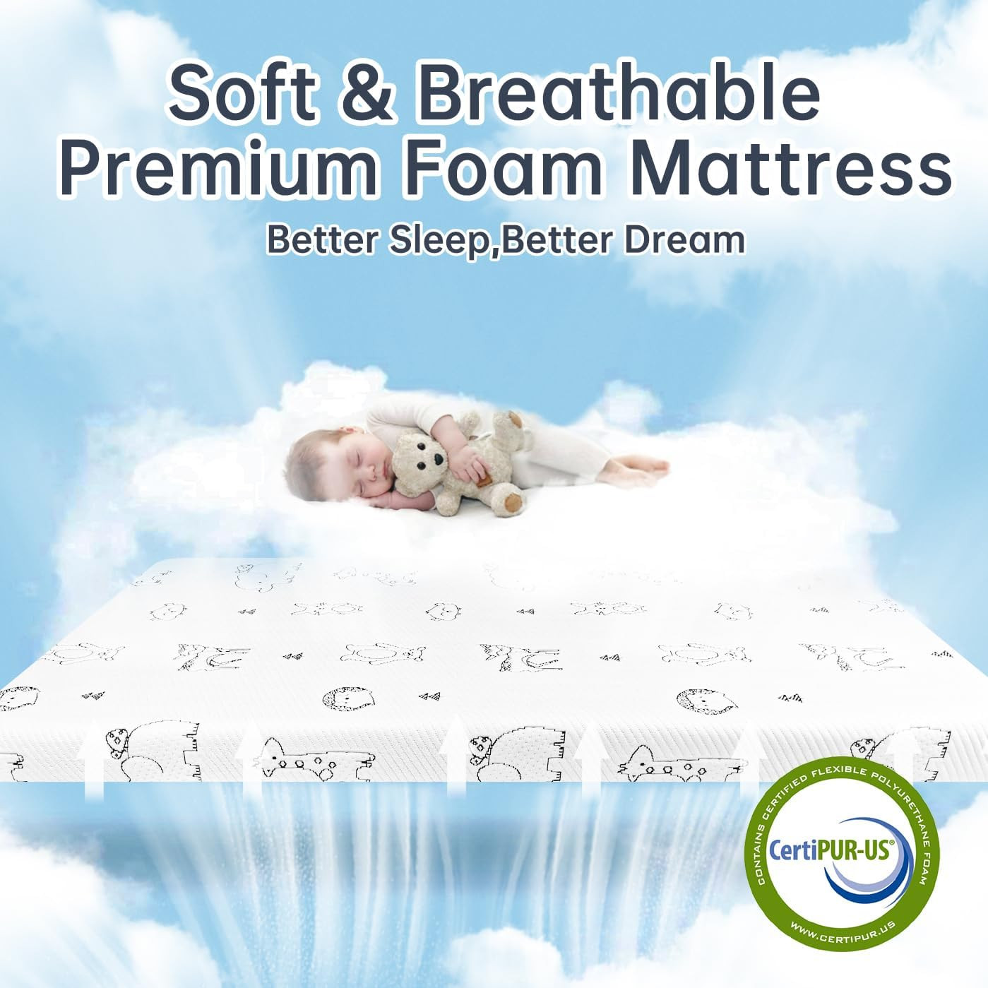 Portable Dual-Sided Pack and Play Mattress with Removable Soft Cover