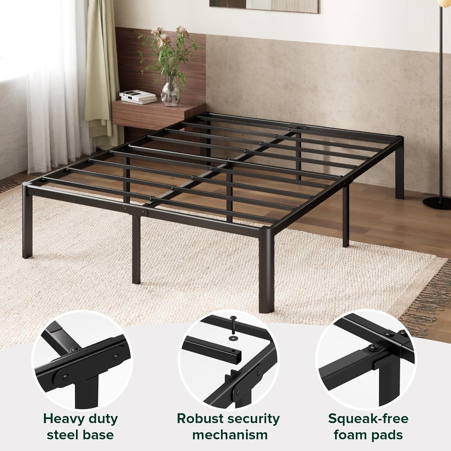 12″ Green Tea Memory Foam Mattress & 16″ Metal Platform Bed Bundle, Full