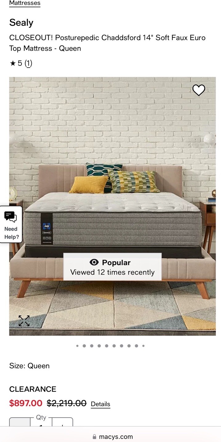 Queen Sealy Eurotop Posterpedic High Point Firm 14 Inch Mattress Only