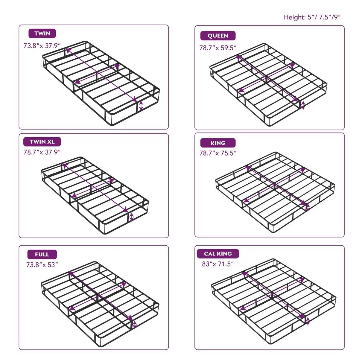 Queen 5in Low Profile Metal Box Spring Mattress Foundation with Cover
