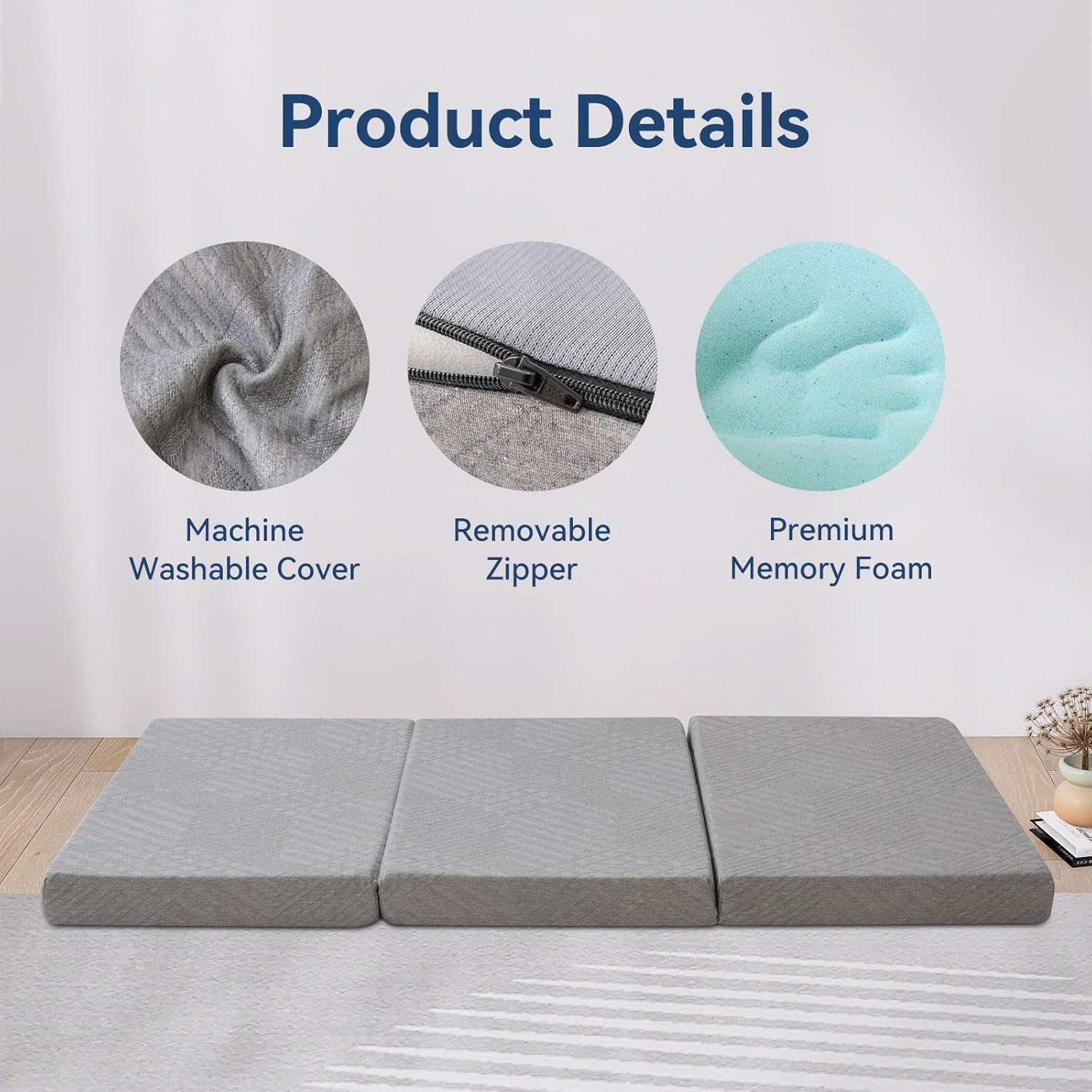 Folding Mattress Twin, 4 Inch Foldable Trifold Memory Foam Mattress with Bag, Po