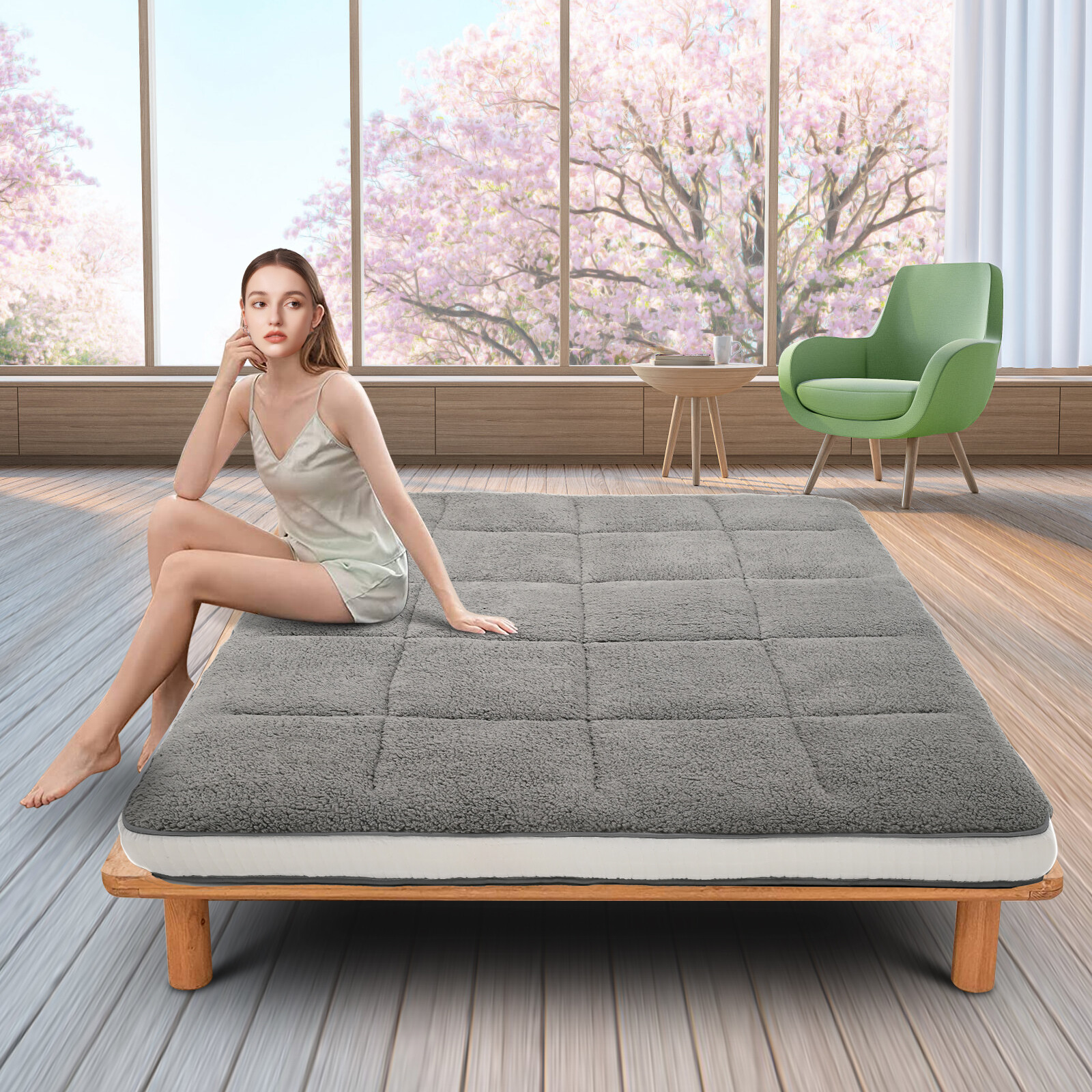 Japanese Floor Mattress Futon Mat, Sherpa Winter Fleece Mattress For Christmas