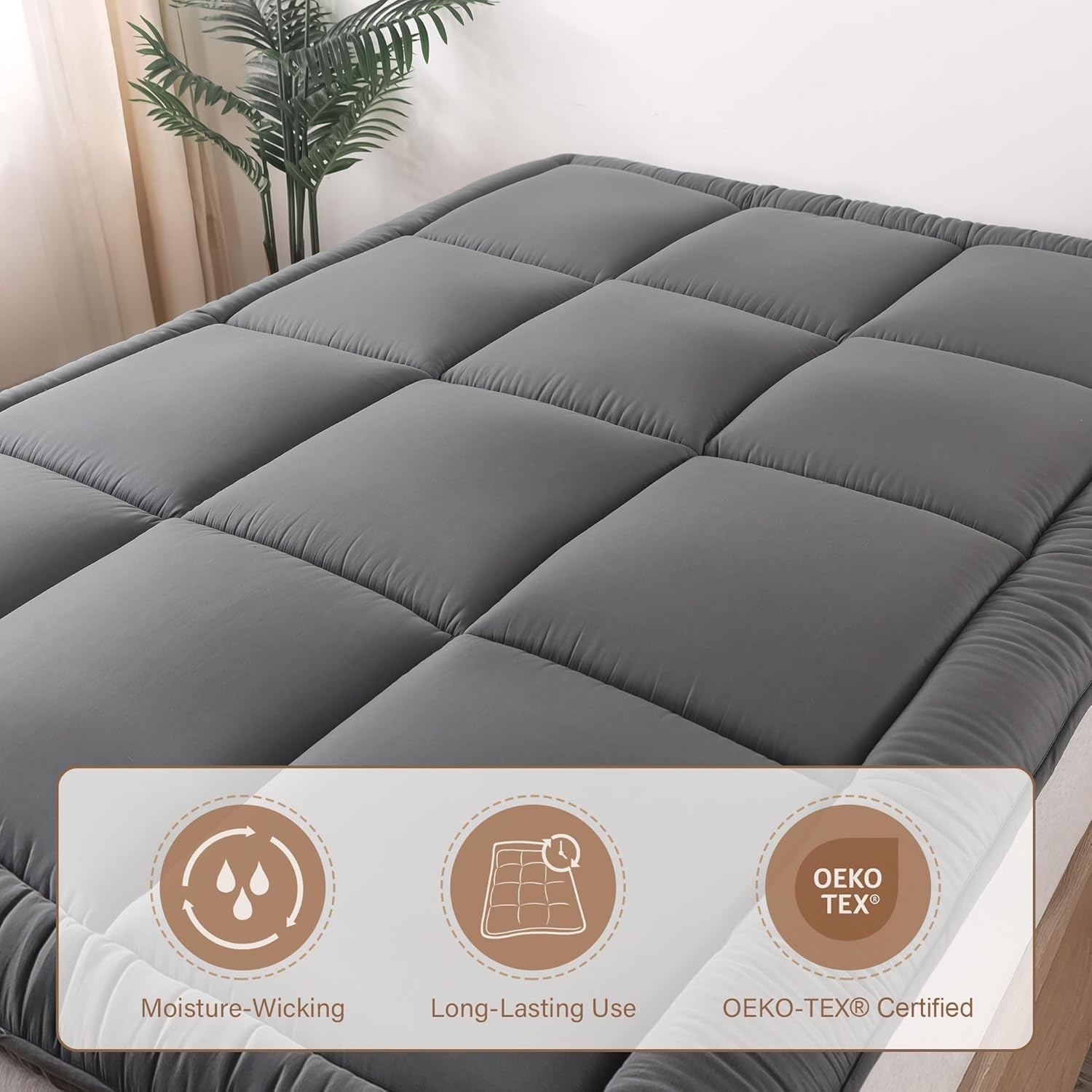 Versatile Japanese Tatami Futon Mattress – 3″ Grey, Ideal for Camping & Home