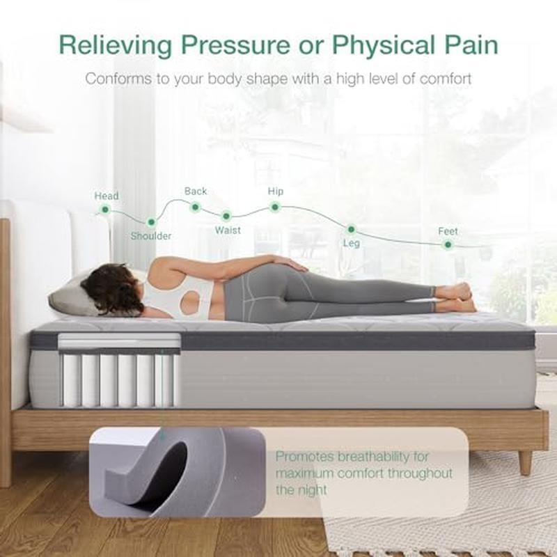 12 Inch King Hybrid Mattress Foam Pocket Coils Pressure Relief Motion Isolation