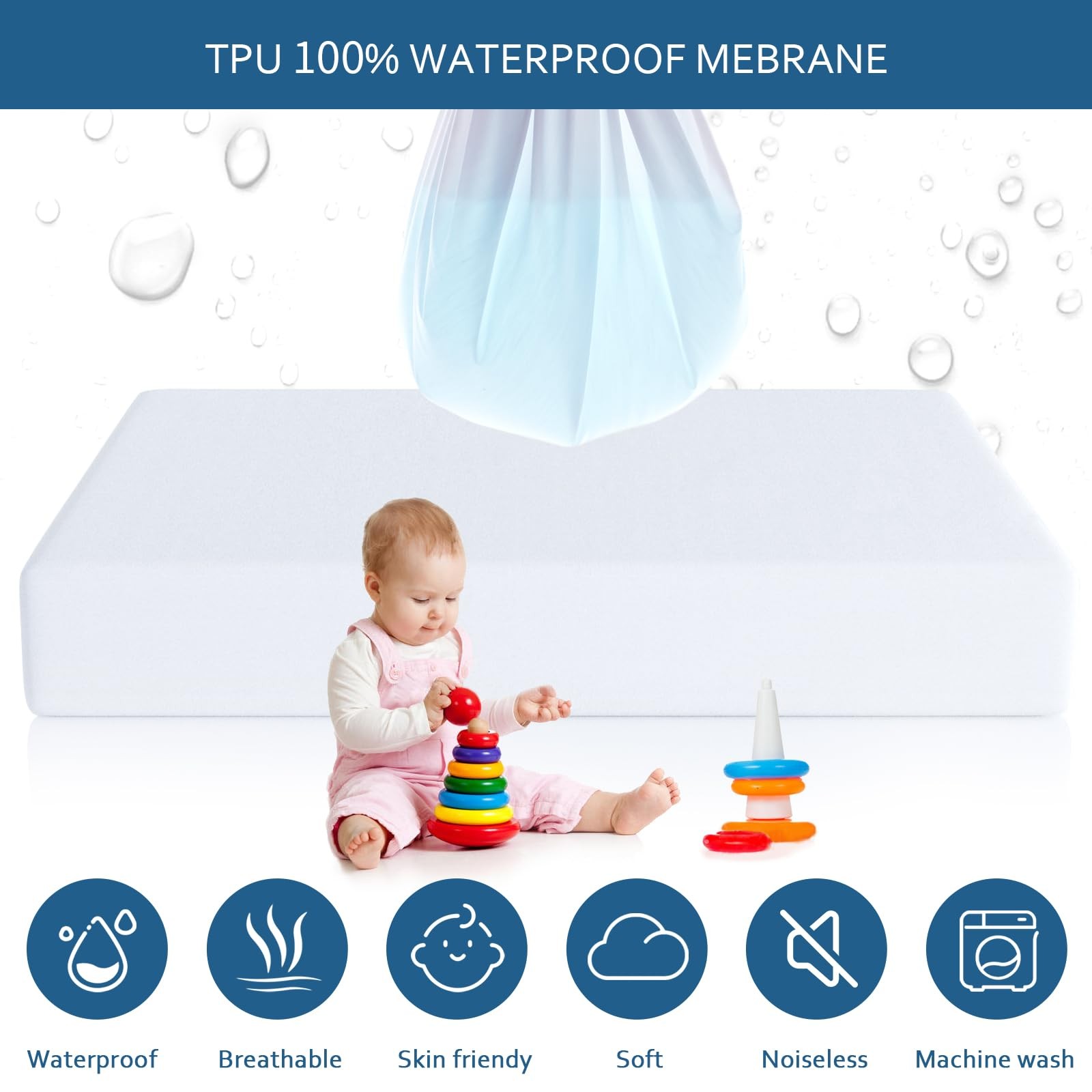 Moonsea Queen Size Mattress Protector Waterproof,Mattress Cover Queen, White