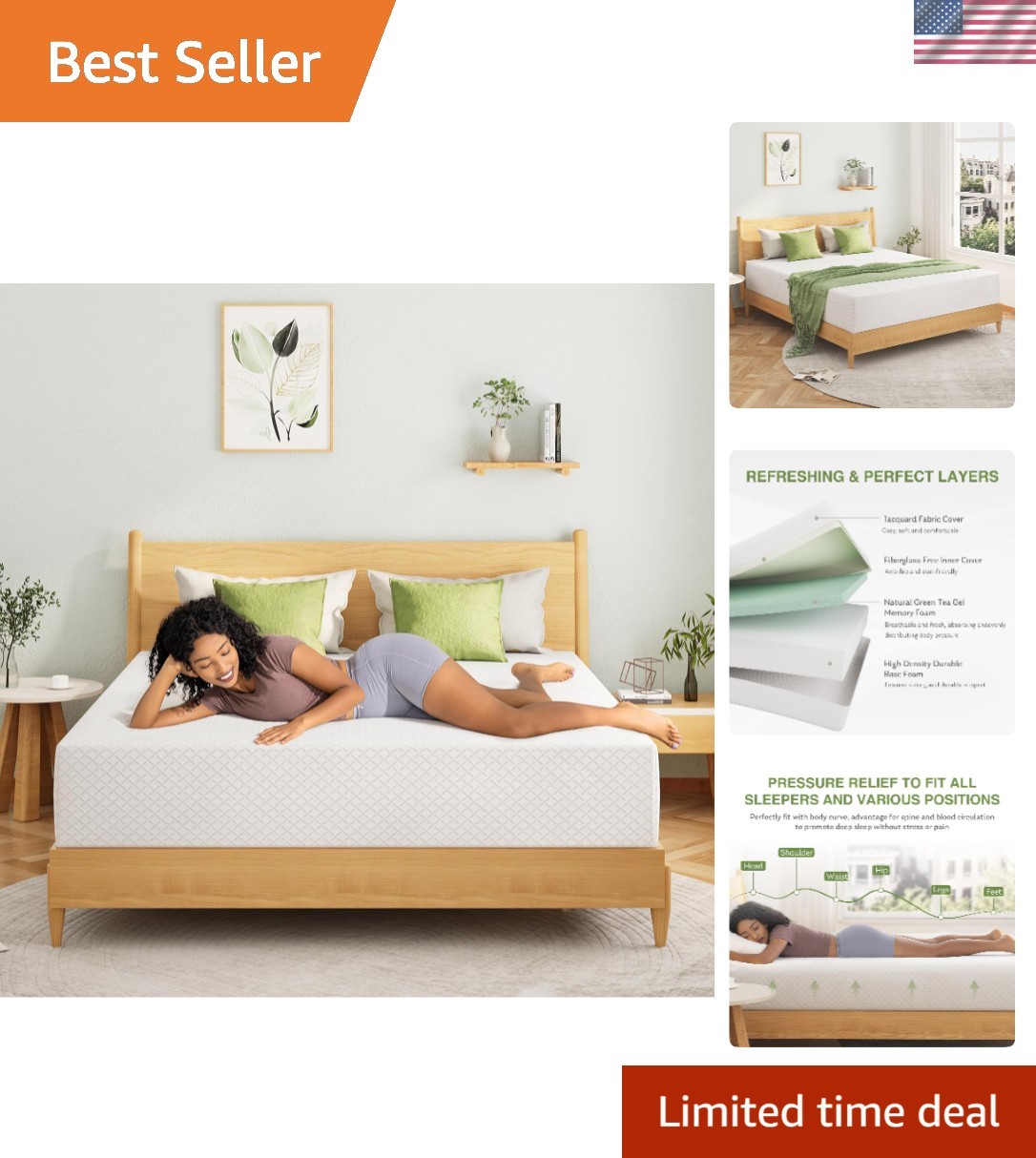 Queen Memory Foam Mattress with Cooling Green Tea Gel – Ultimate Comfort 80”L