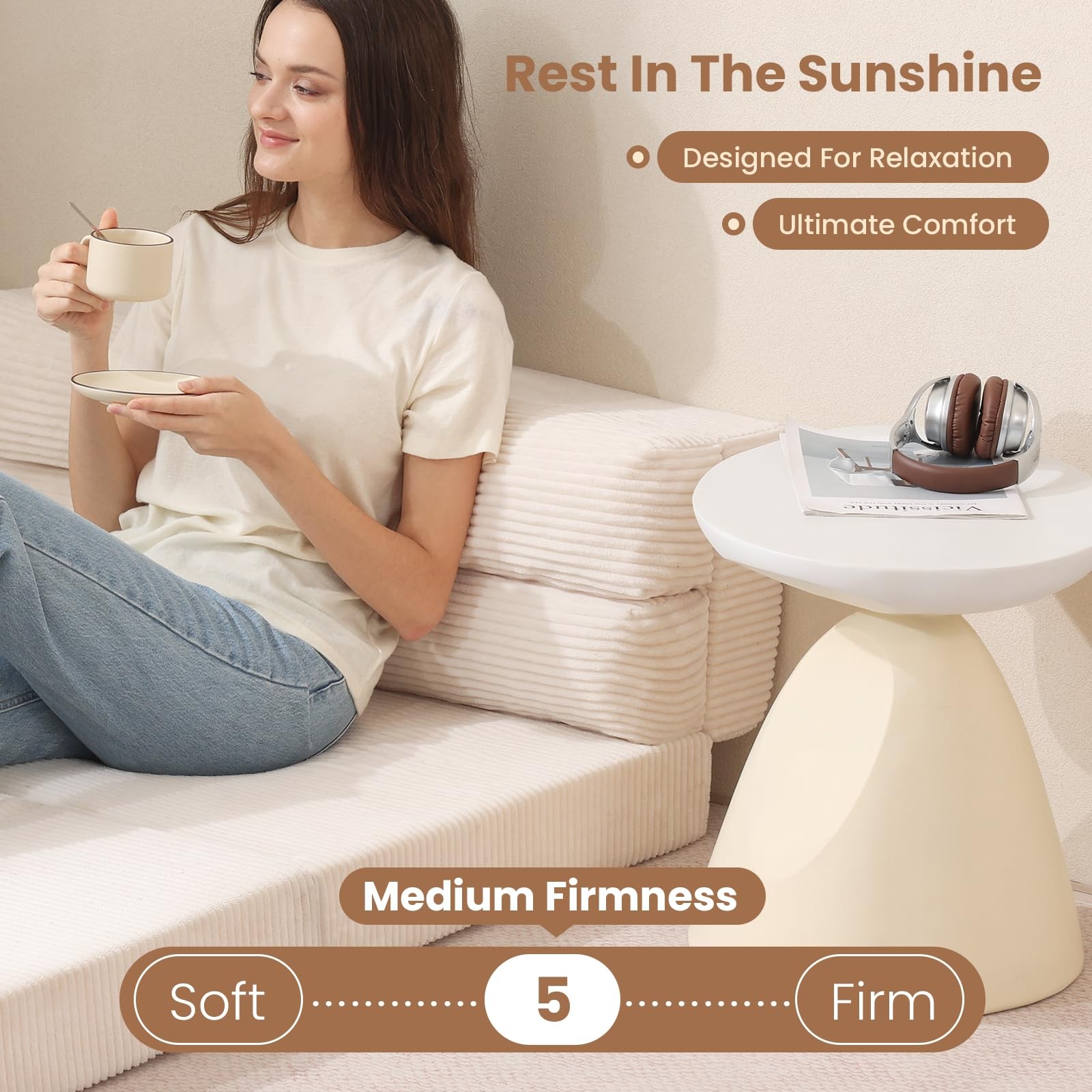 JUIKURY Folding Sofa Bed, Convertible Sleeper Chair with Pilow Full, Beige