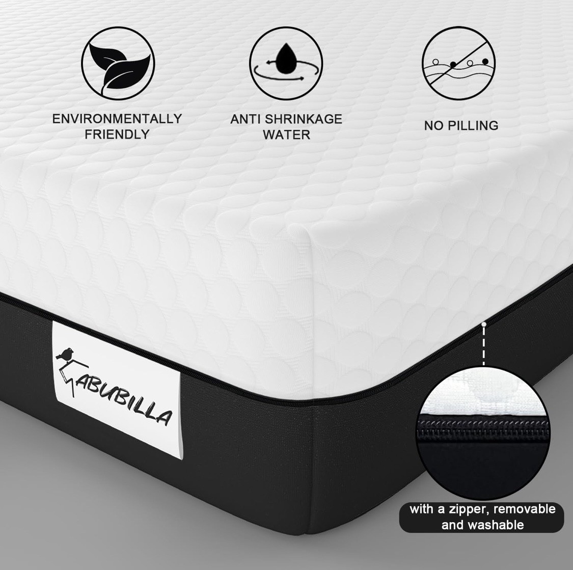 ABUBILLA Memory Foam Mattress Medium Firm White Black Removable Knitted Cover