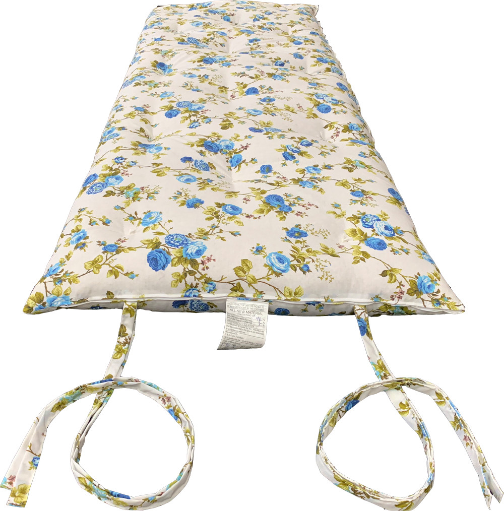 Blue Roses Traditional Japanese Floor Rolling Futon Mattress, Thai Mat