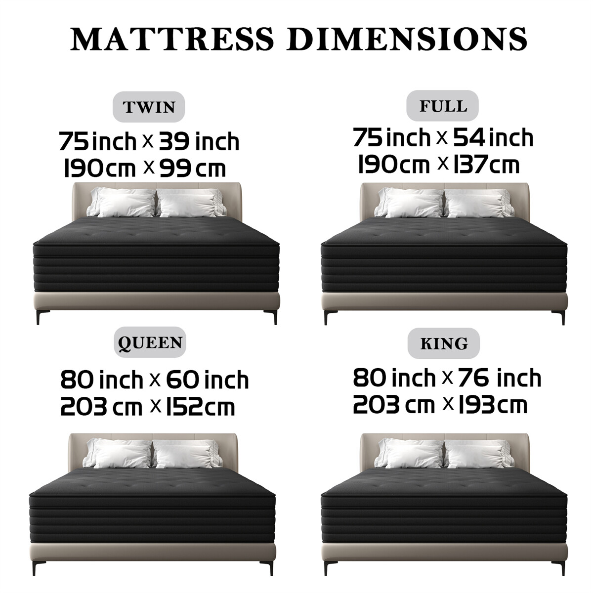 12″14″ Hybrid Mattress In A Box Innerspring Gel Memory Foam Twin Full Queen King