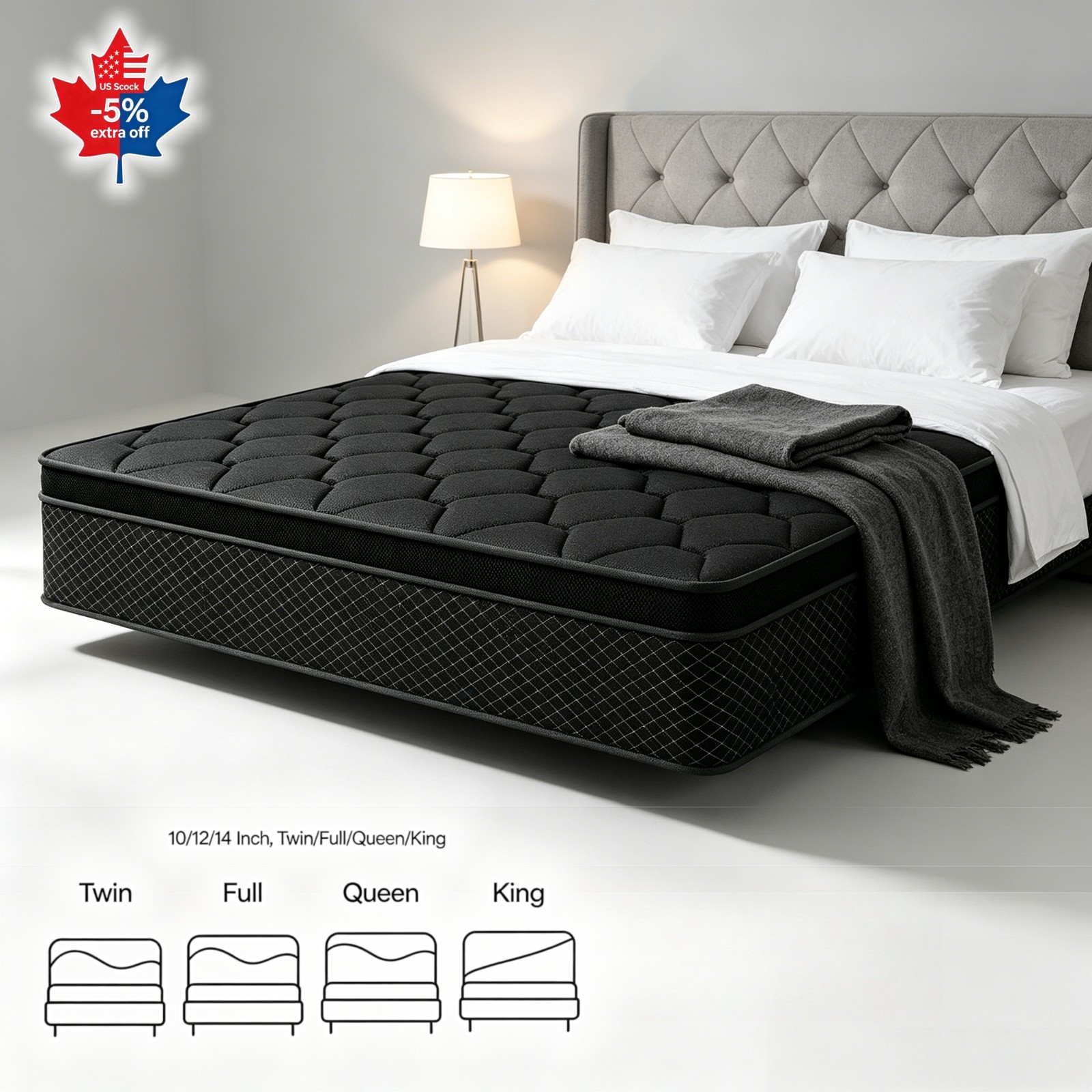 10 12 14″ Twin Full Queen KingHybrid Mattress in a Box Gel Memory Foam Mattress