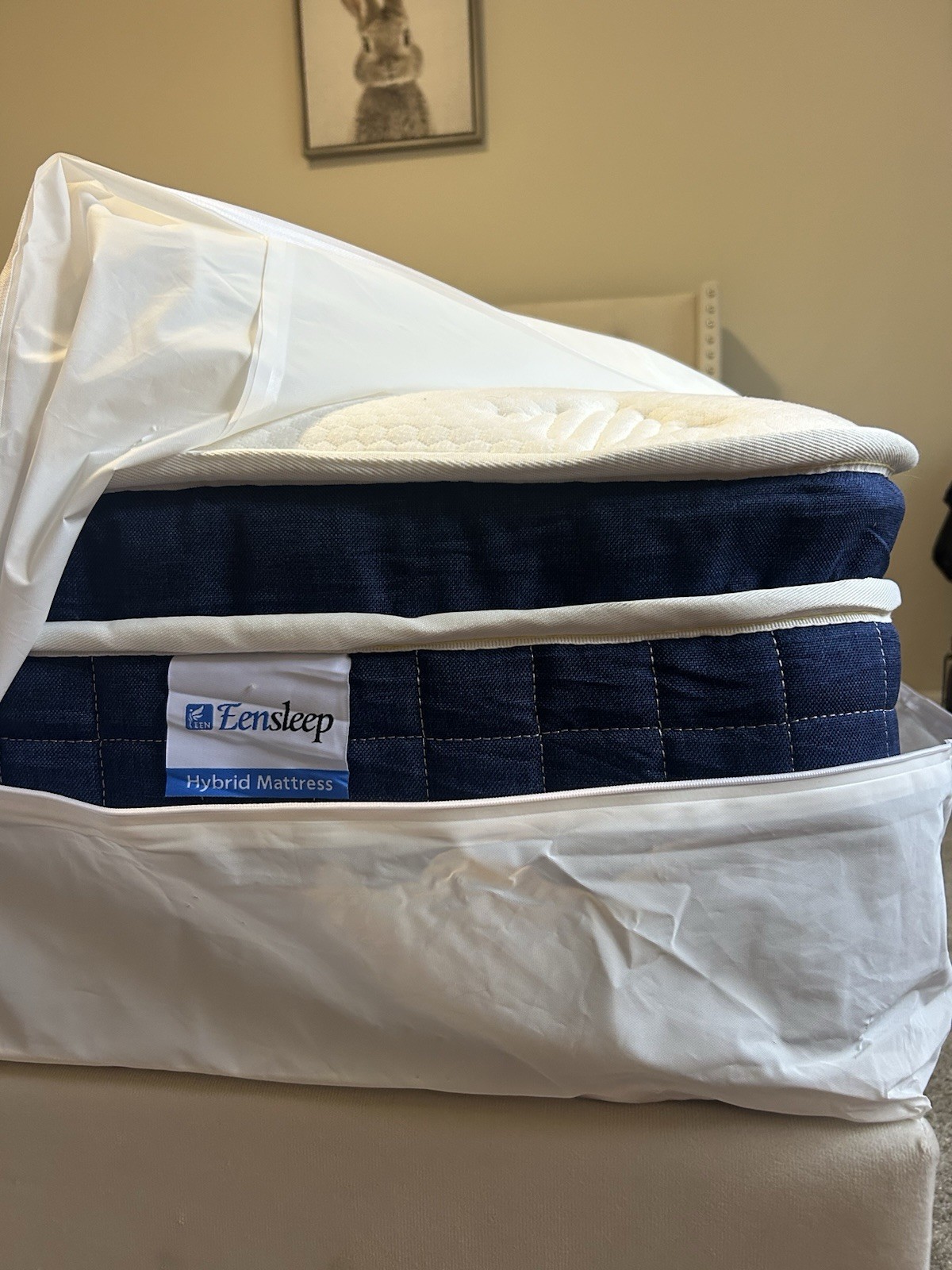 Ensleep Hybrid Mattress, Quilted Blue & White, Rectangle Shape, Bedroom Adults