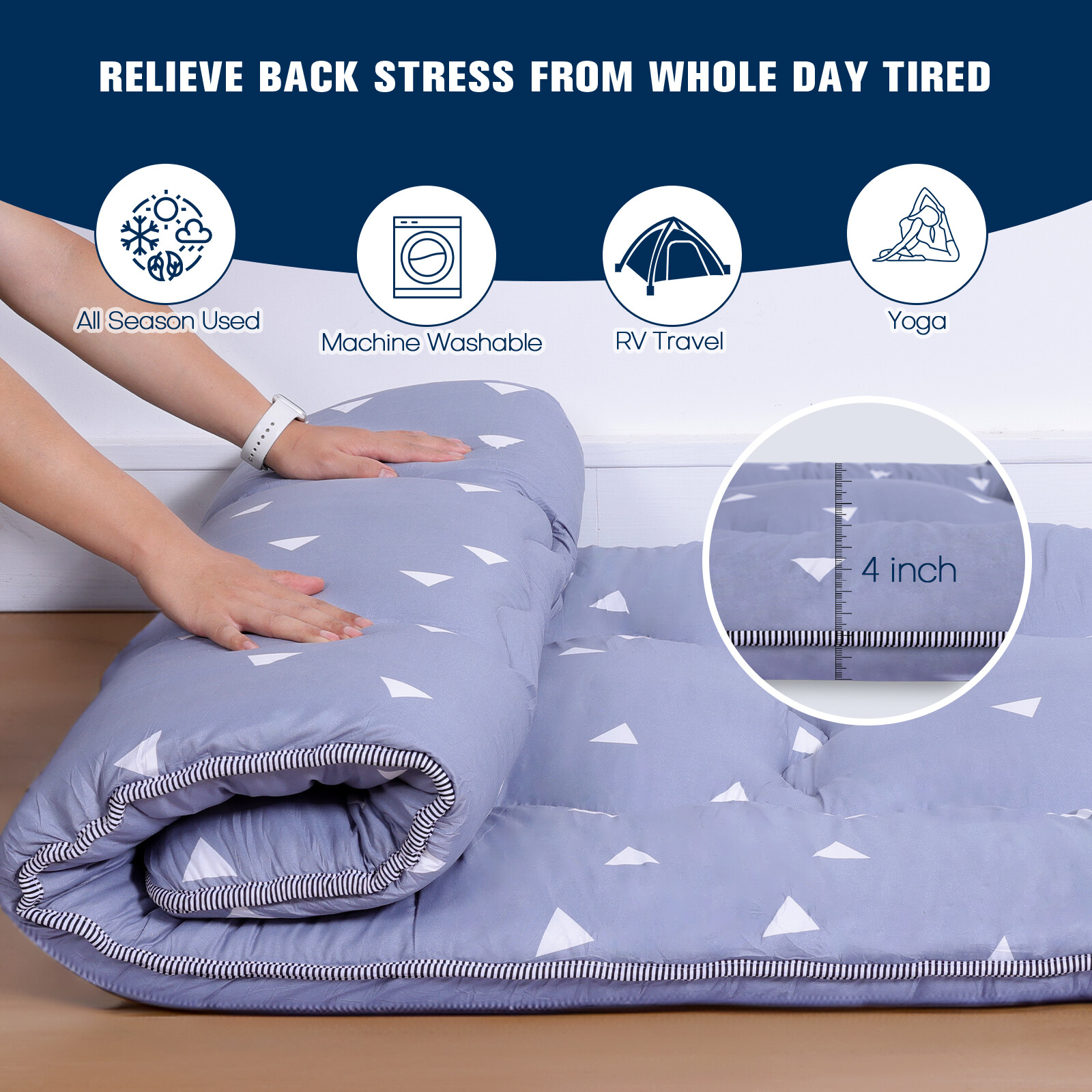 Japanese Futon Floor Mattress Thick Tatami Sleeping Pad Roll-Up Camping Mattress